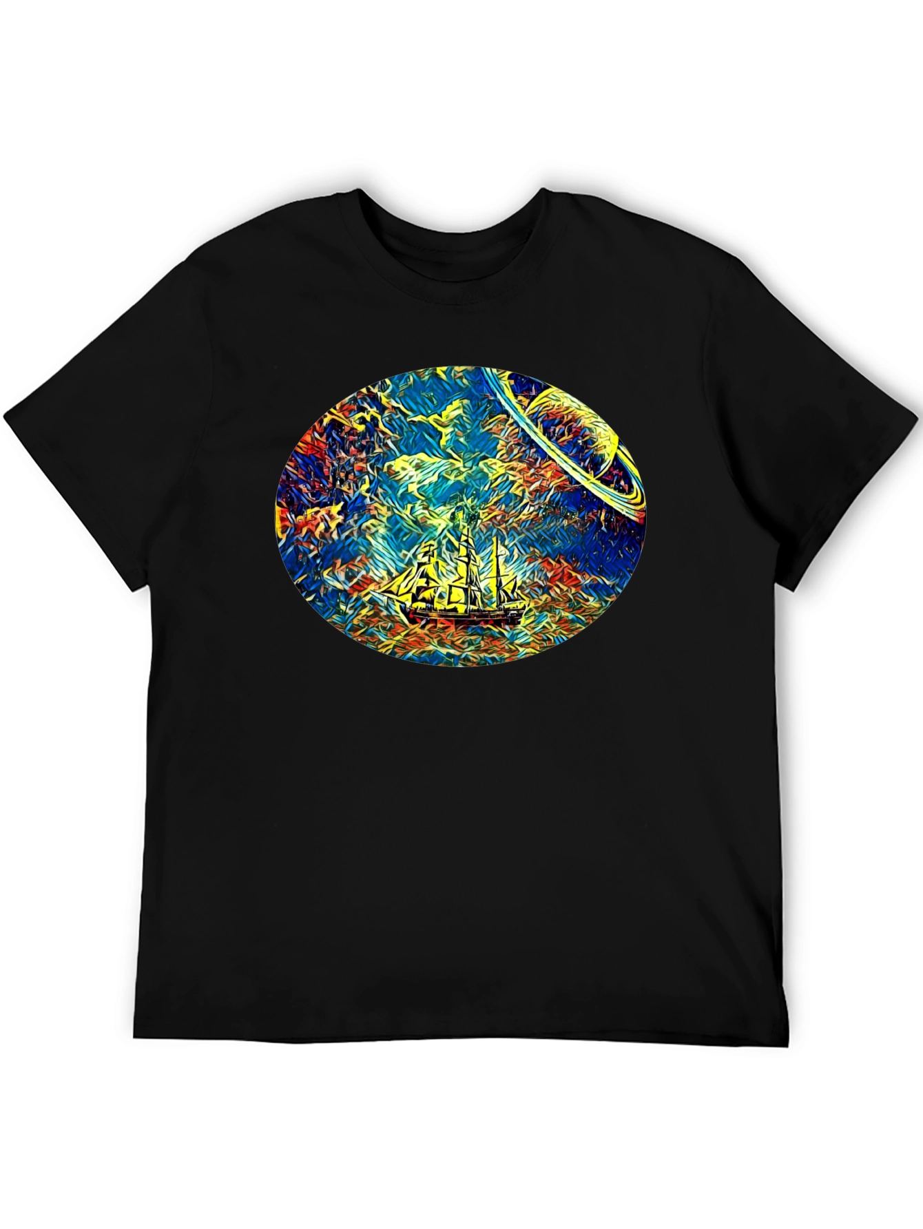 Black Space Sailing T-Shirt - Artistic Design view 5