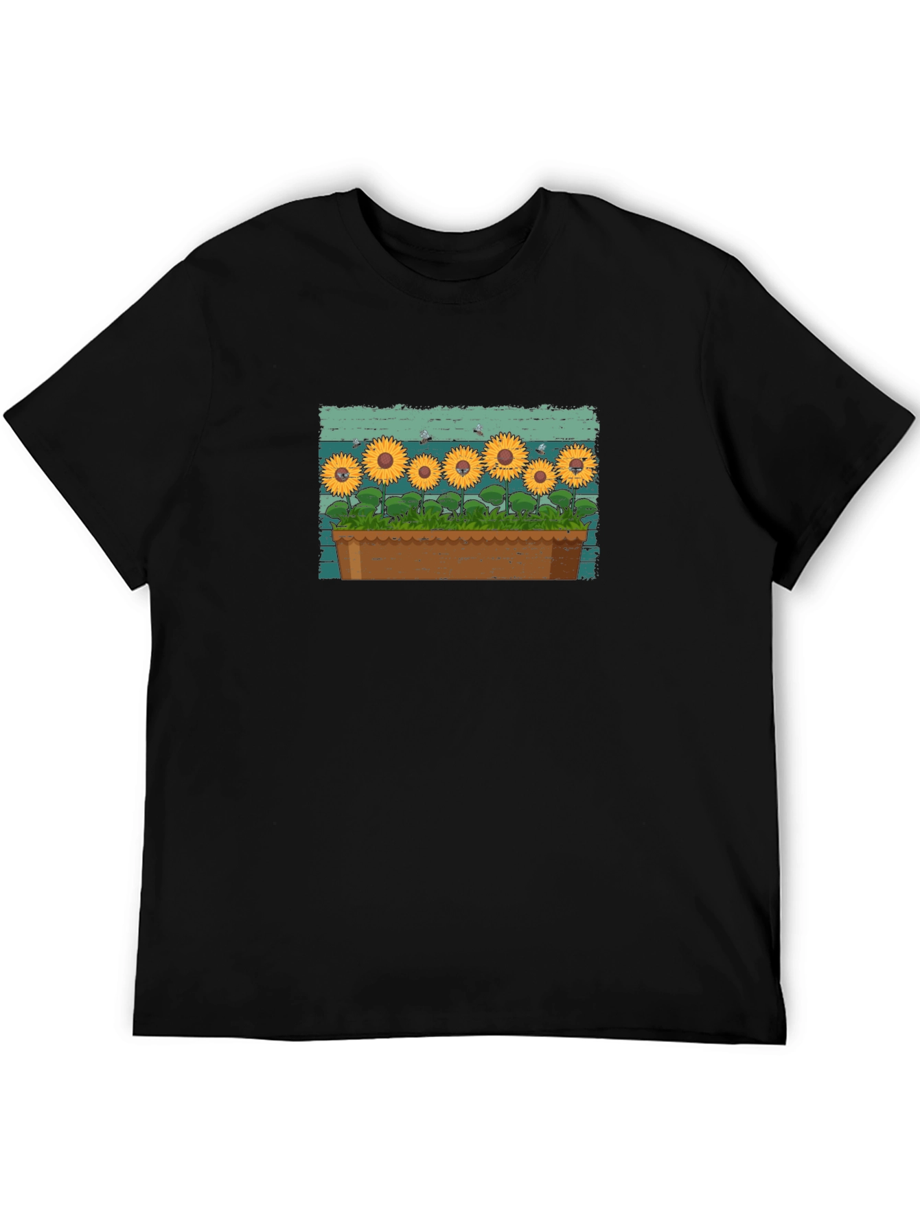 Black Sunflower Garden T-Shirt - Unique Graphic Tee view 5