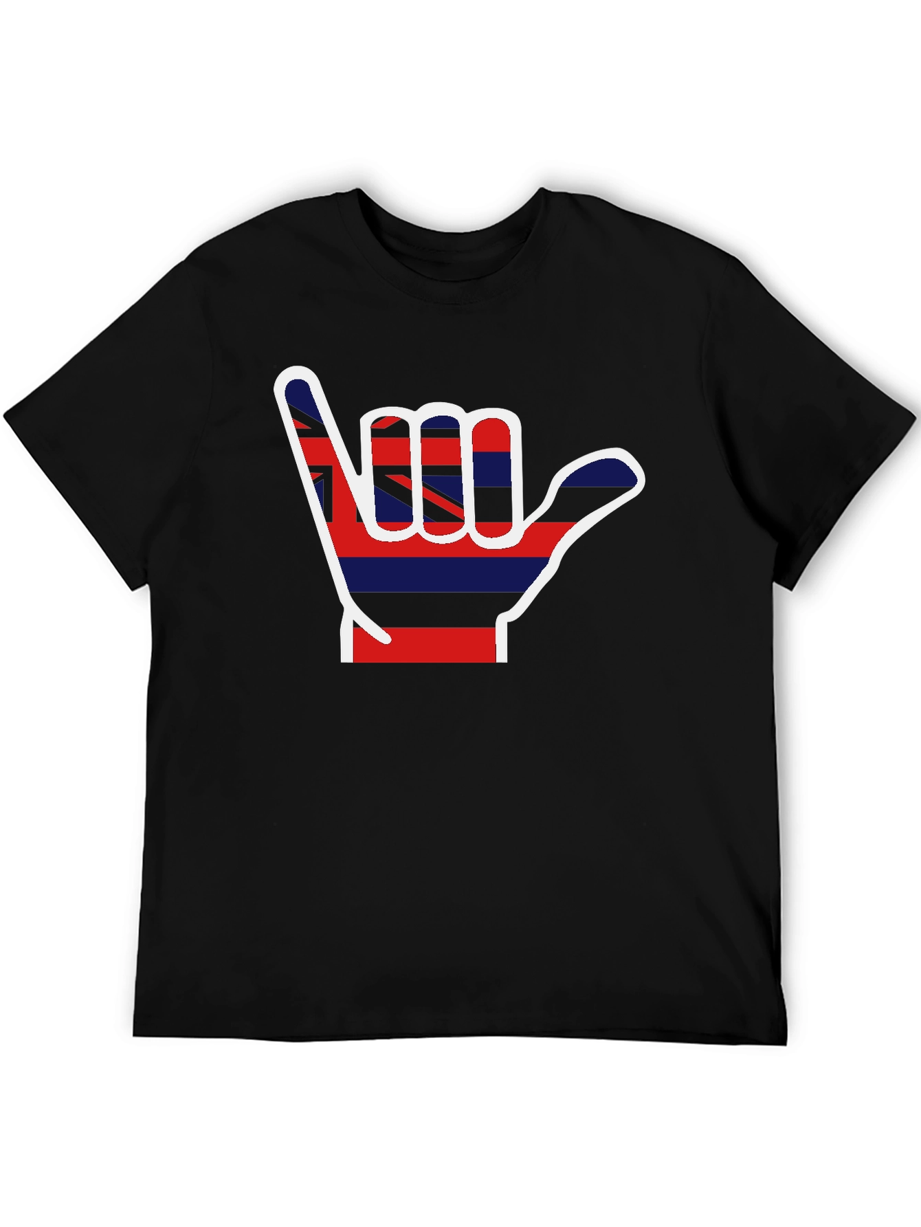 Black Hang Loose Hawaiian Flag Shaka Graphic T-Shirt view 5