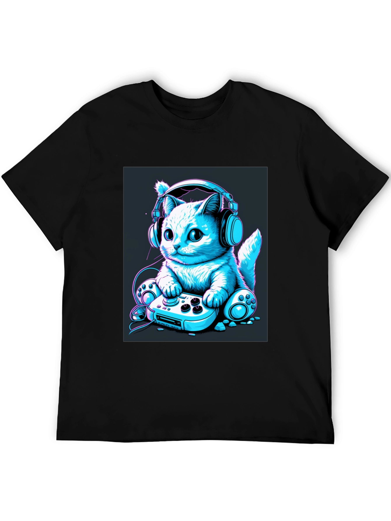 Black Gamer Cat Tee - Cool Graphic T-Shirt view 5