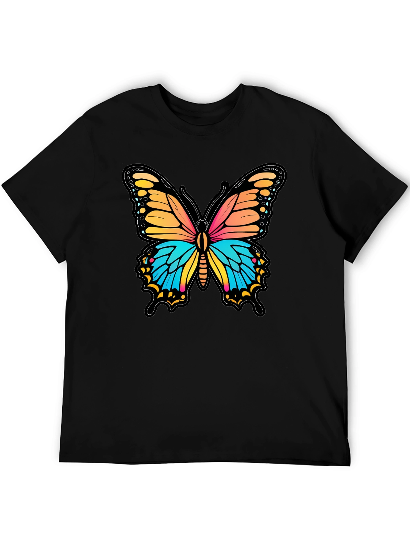 Black Vibrant Butterfly Graphic Print Black T-Shirt view 5