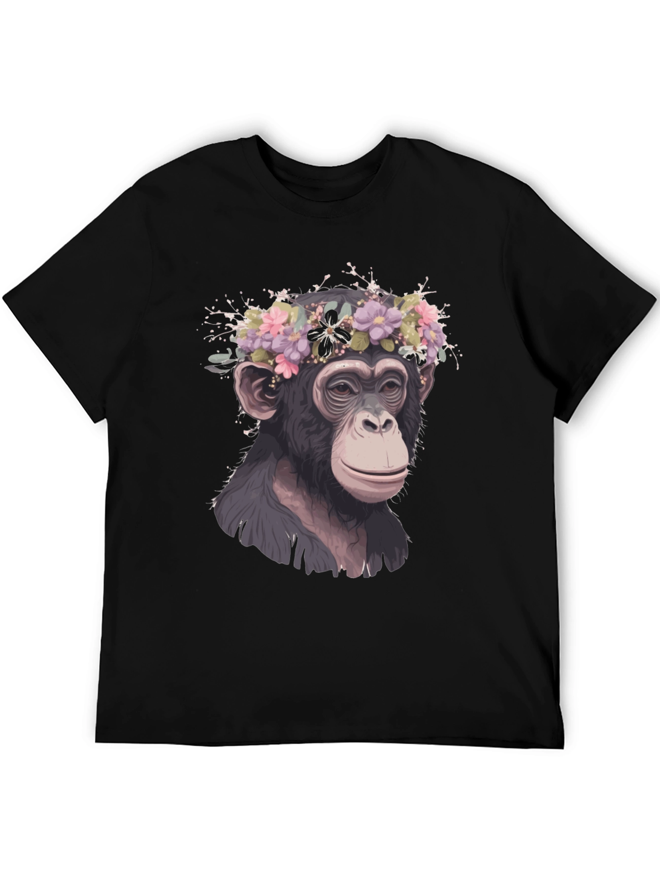 Black Monkey Flower Crown T-Shirt - Artistic Animal Tee view 5