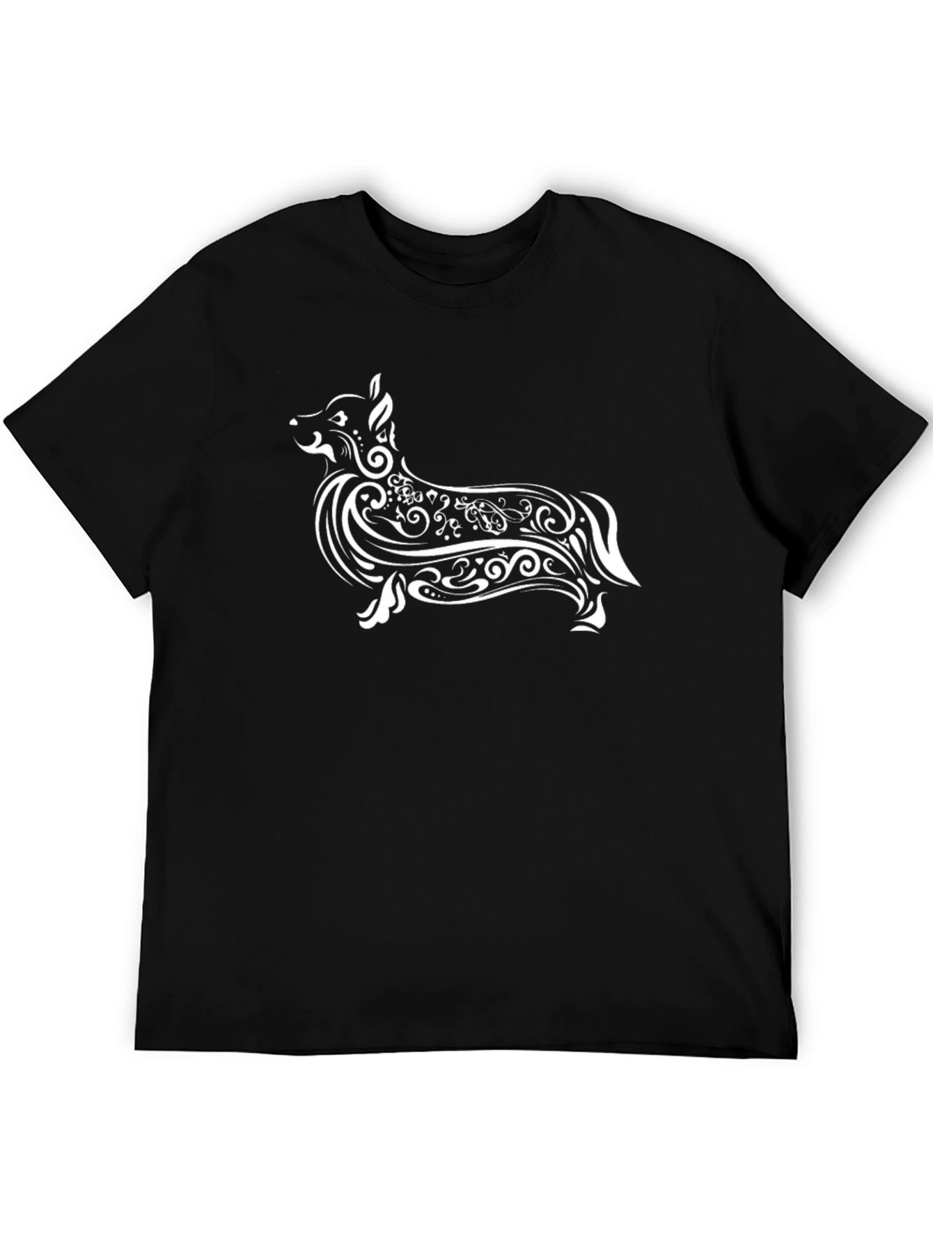 Black Stylized Corgi Graphic Tee - Black Cotton Comfort view 5