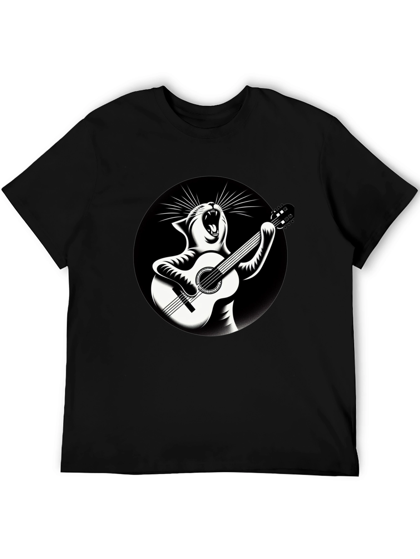 Black Cat Playing Guitar Graphic T-Shirt view 5