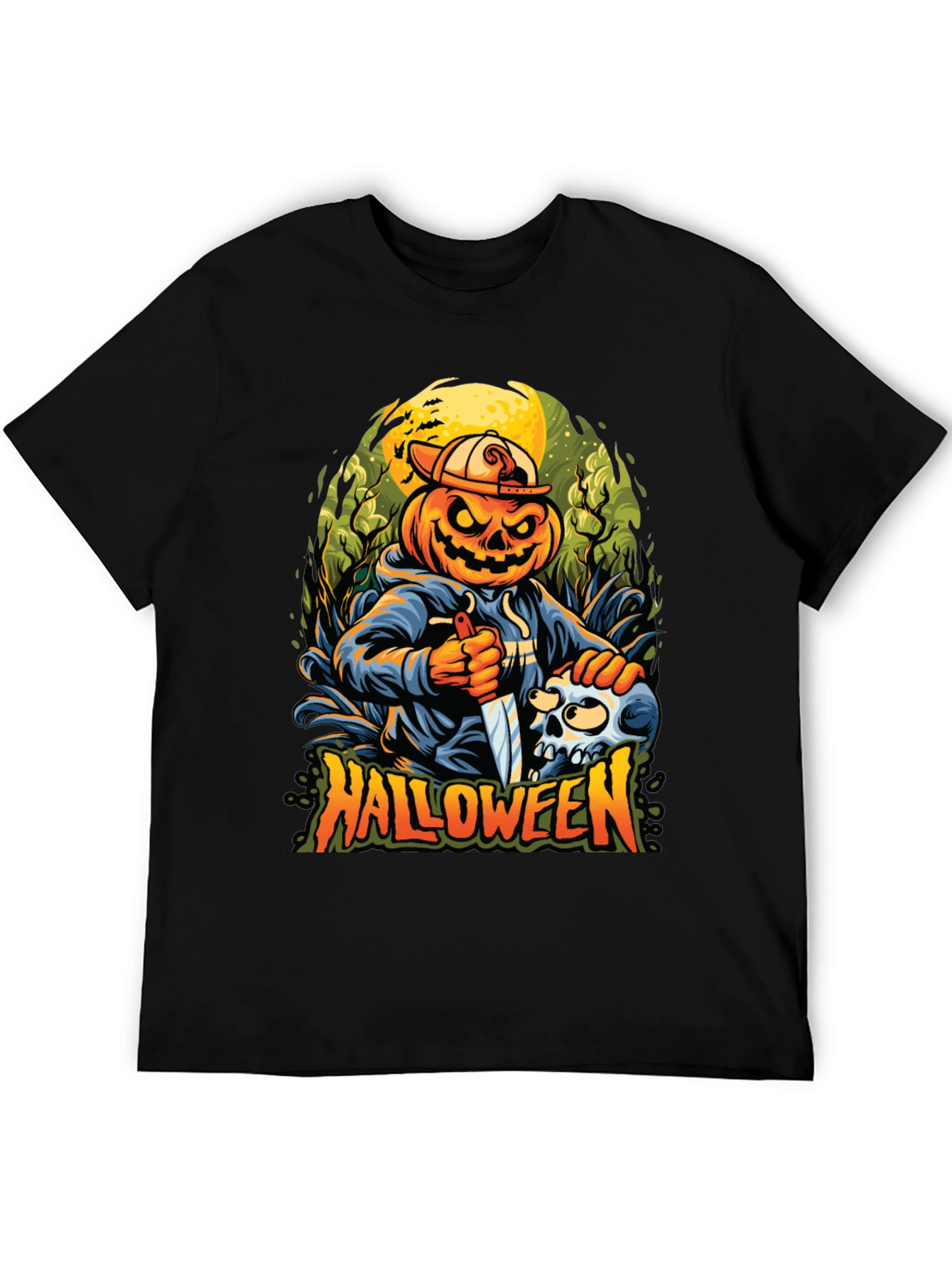 Black Halloween Pumpkin Skull Graphic Tee view 5