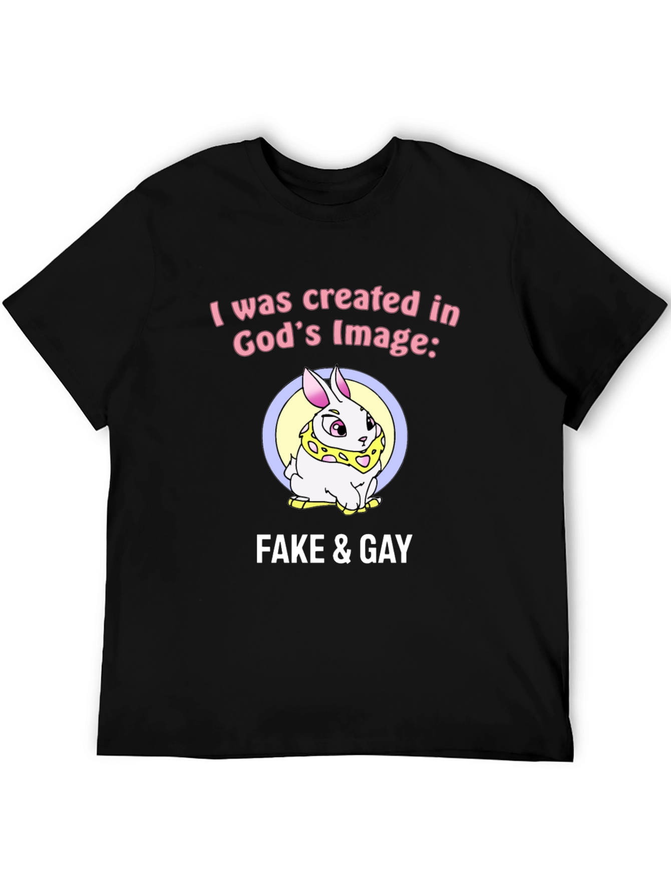 Black Funny Graphic Tee - "Fake & Gay" Bunny T-Shirt view 5