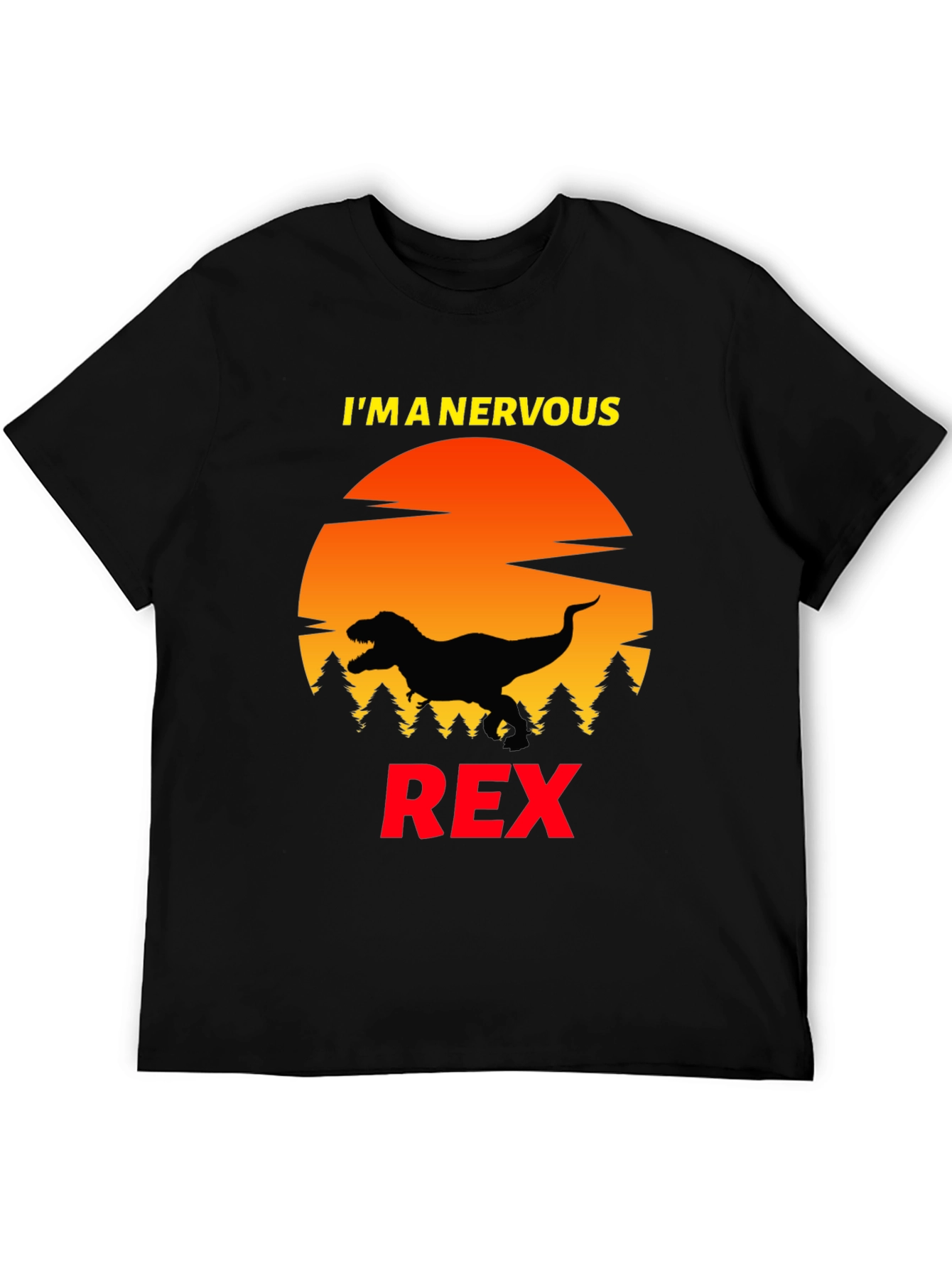 Black Nervous Rex T-Shirt - Funny Dinosaur Tee view 5