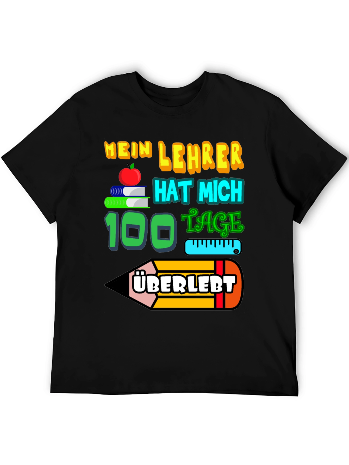 Black My Teacher Survived 100 Days T-Shirt view 5
