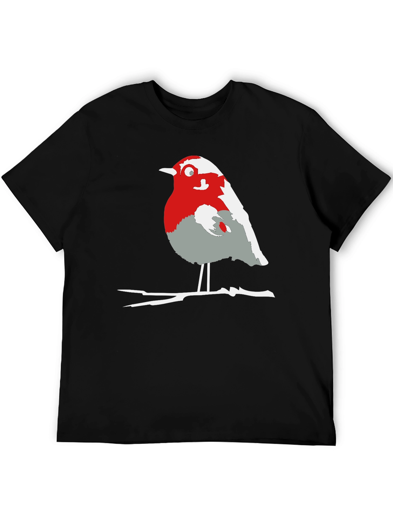 Black Robin Bird Graphic Tee - Casual Black T-Shirt view 5