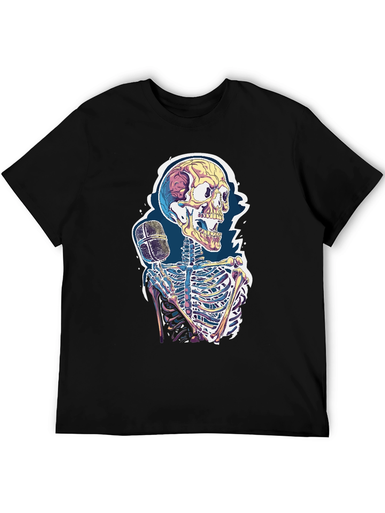 Black Skeleton Microphone Graphic Tee - Black view 5