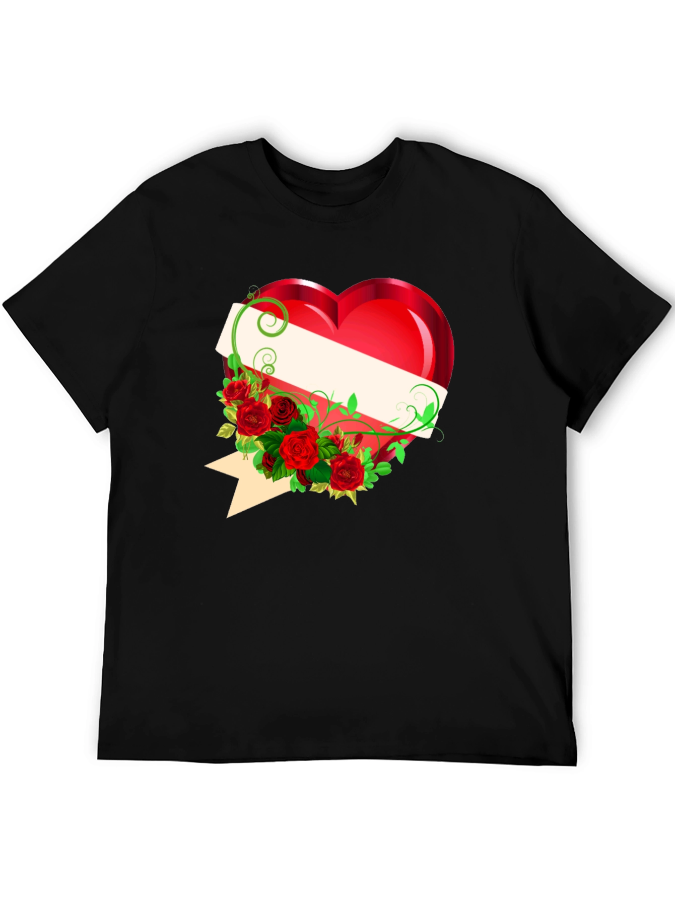 Black Heart & Roses Graphic Tee - Romantic Design T-Shirt view 5