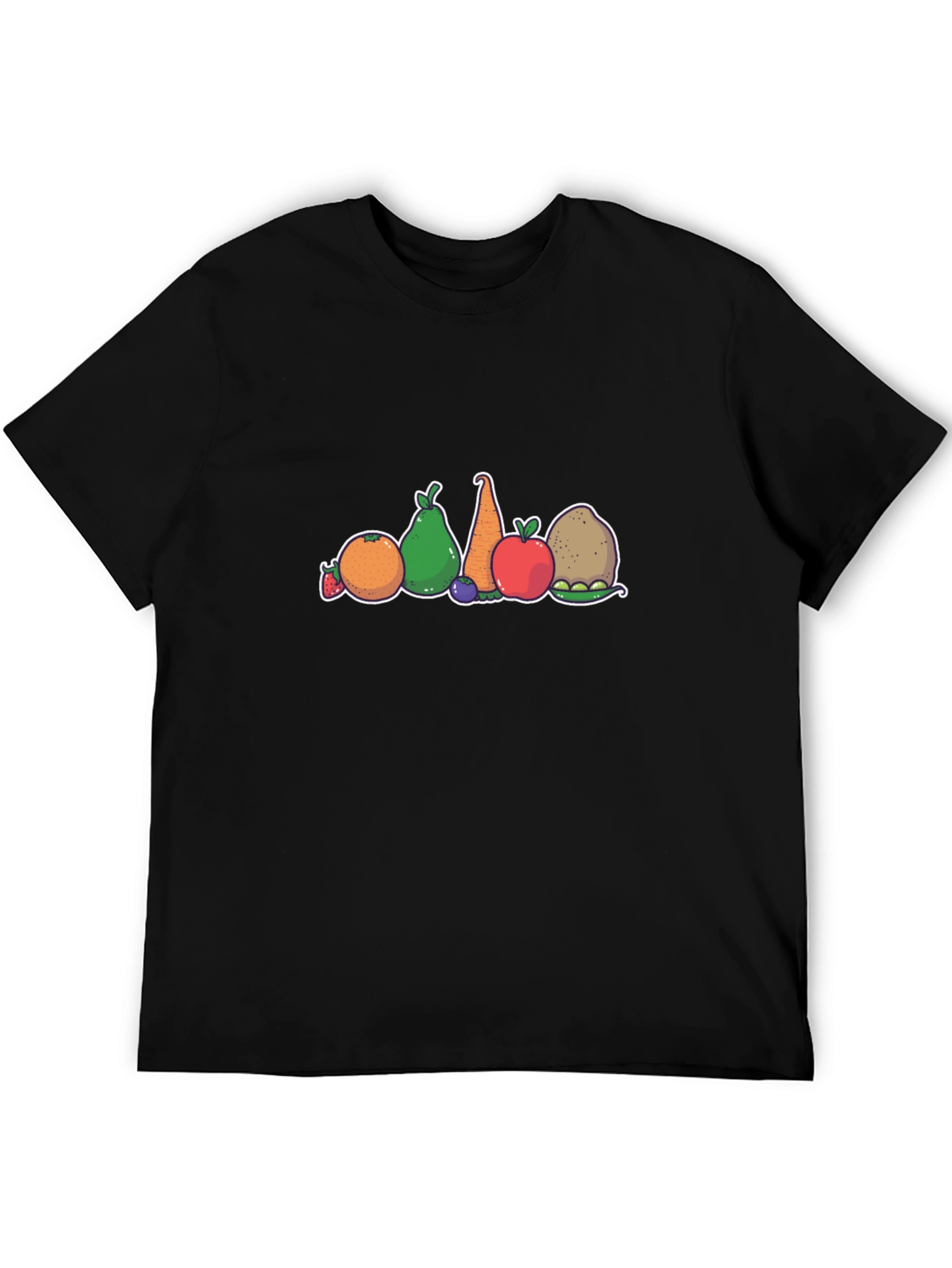 Black Fun Cartoon Fruit & Vegetable Graphic T-Shirt view 5