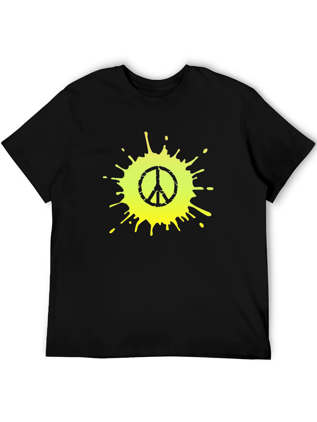 Black Peace Sign Splatter Graphic Tee - Black Cotton T-Shirt view 5