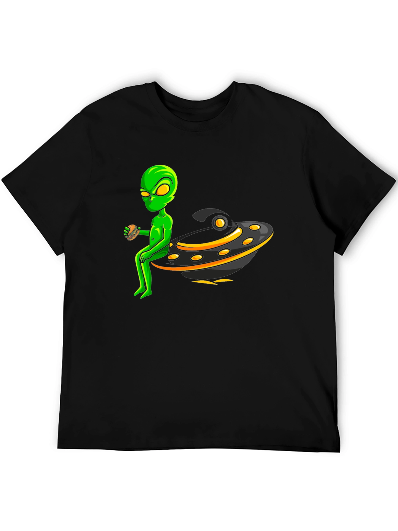 Black Alien UFO Burger Black T-Shirt view 5