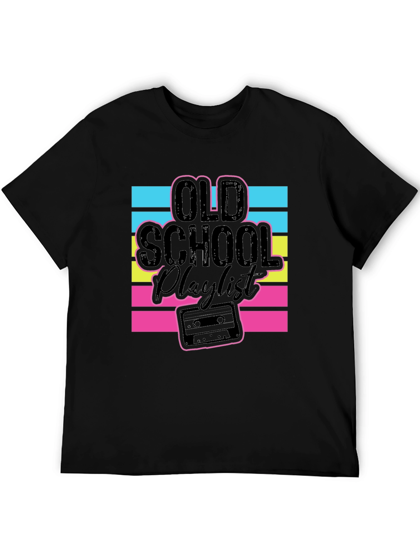 Black Old School Playlist Graphic T-Shirt view 5
