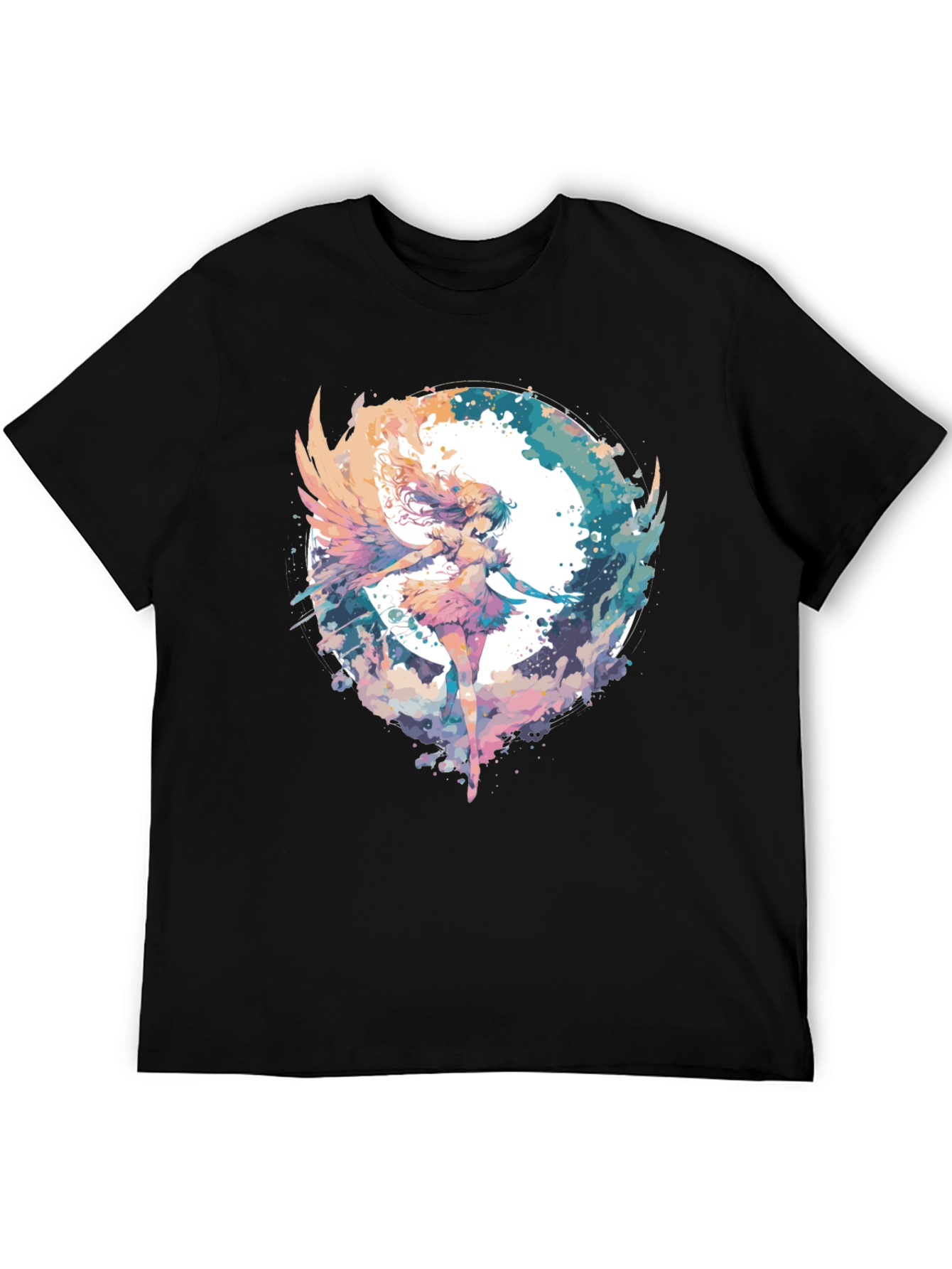Black Anime Angel Wings T-Shirt - Watercolor Style view 5