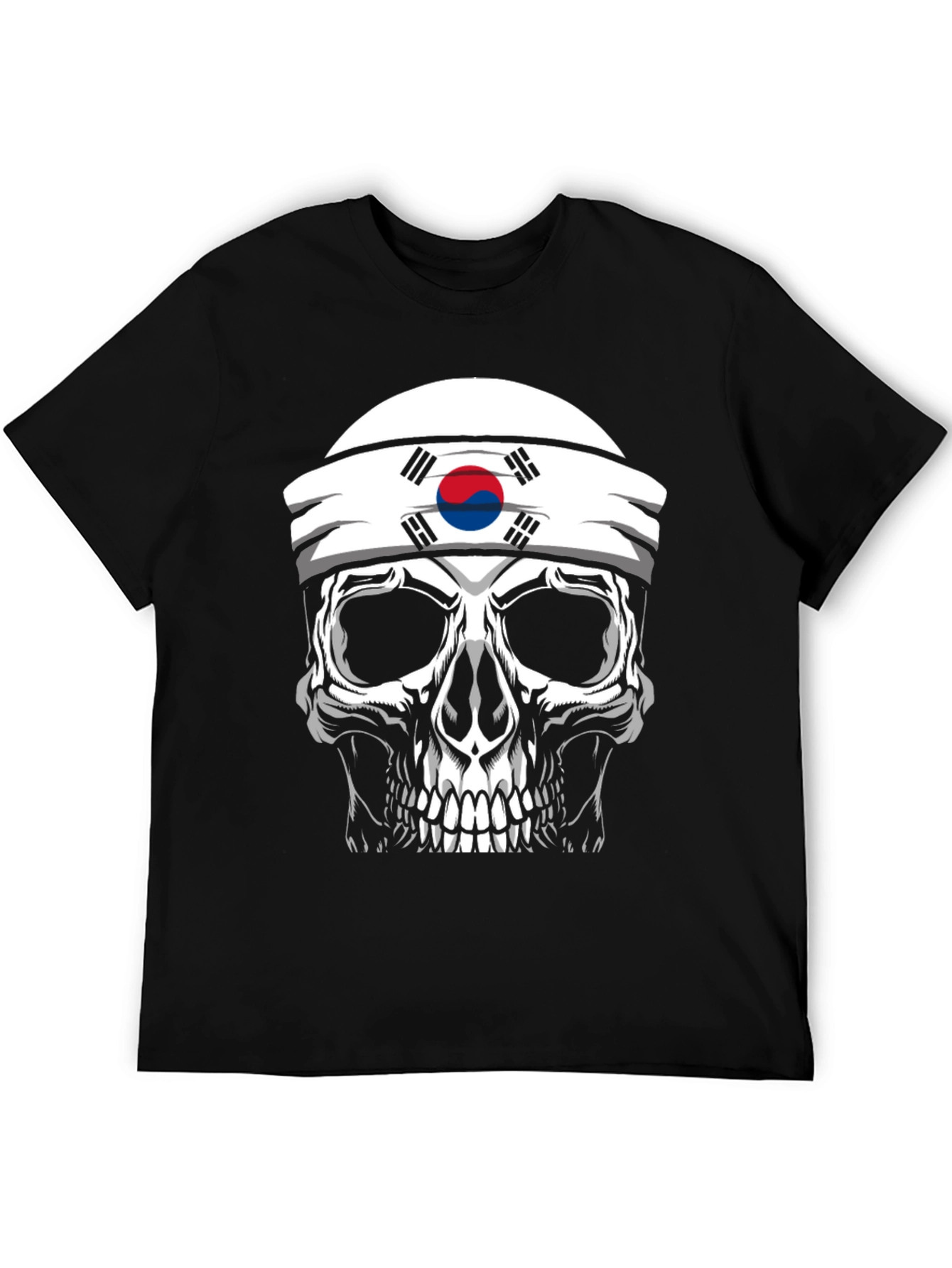 Black Skull Korea Flag Headband Men's Black T-Shirt view 5
