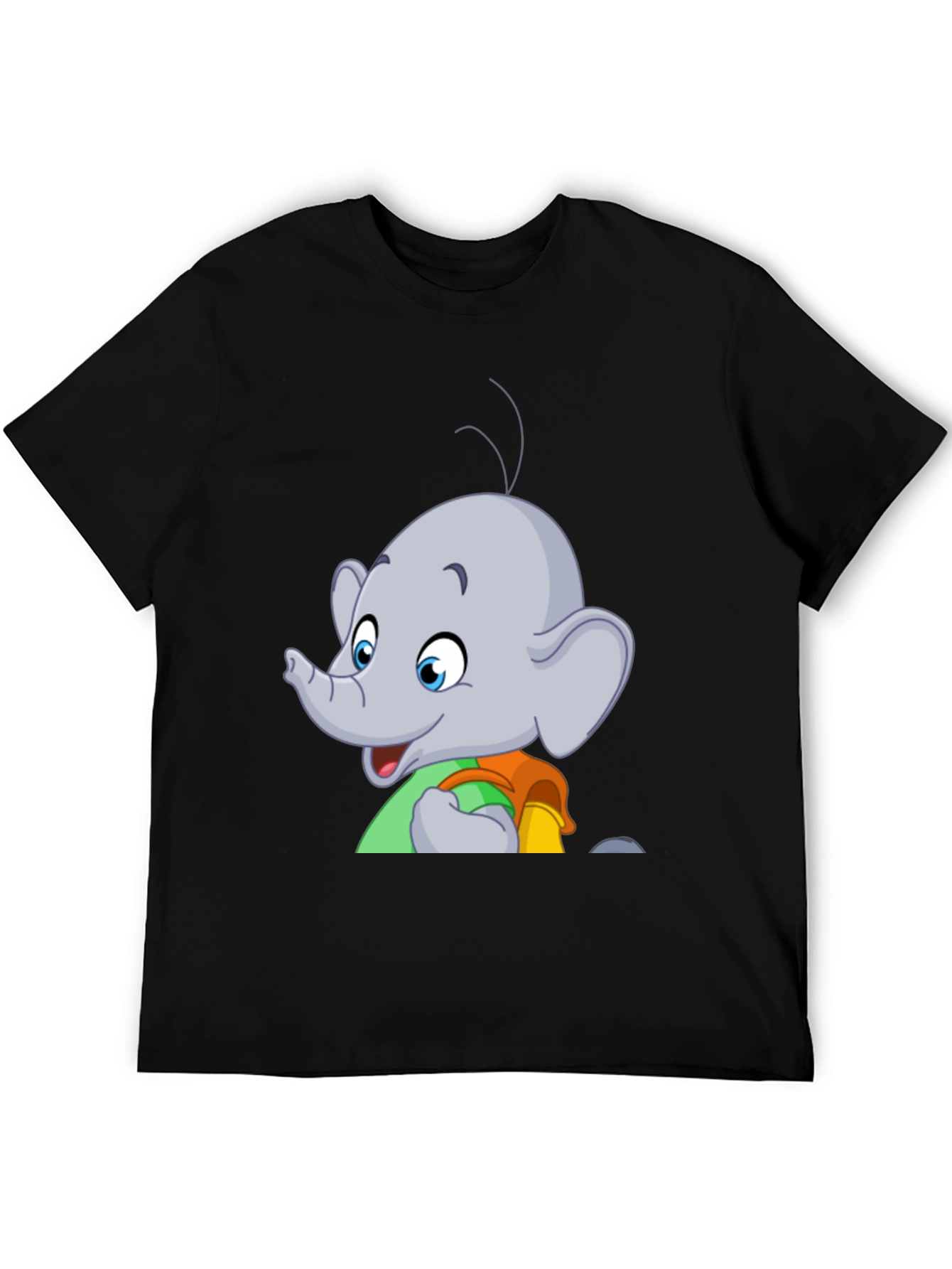 Black Elephant Cartoon T-Shirt - Black Graphic Tee view 5