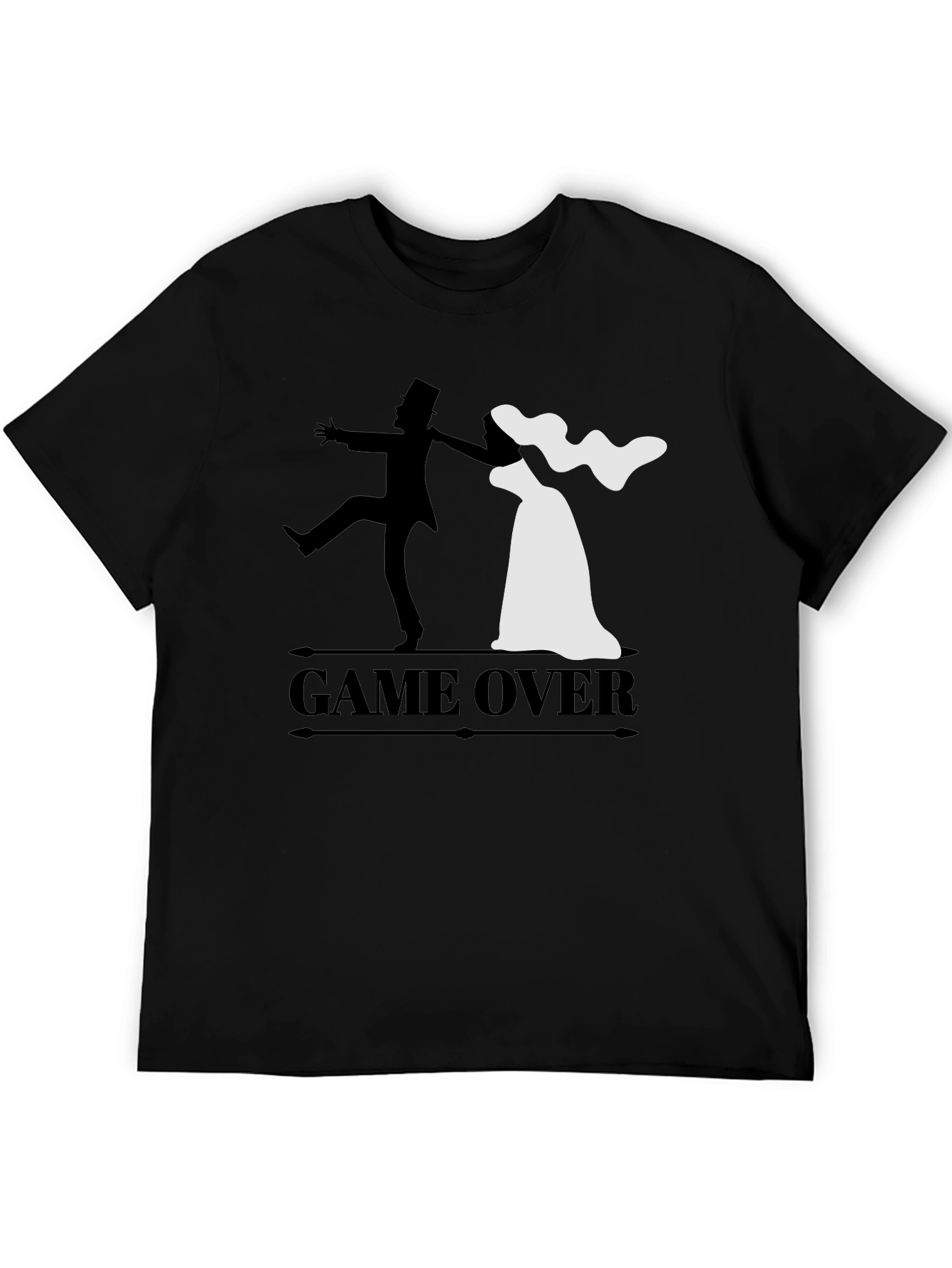 Black Game Over Groom & Bride Graphic Tee - Funny Wedding Shirt view 5