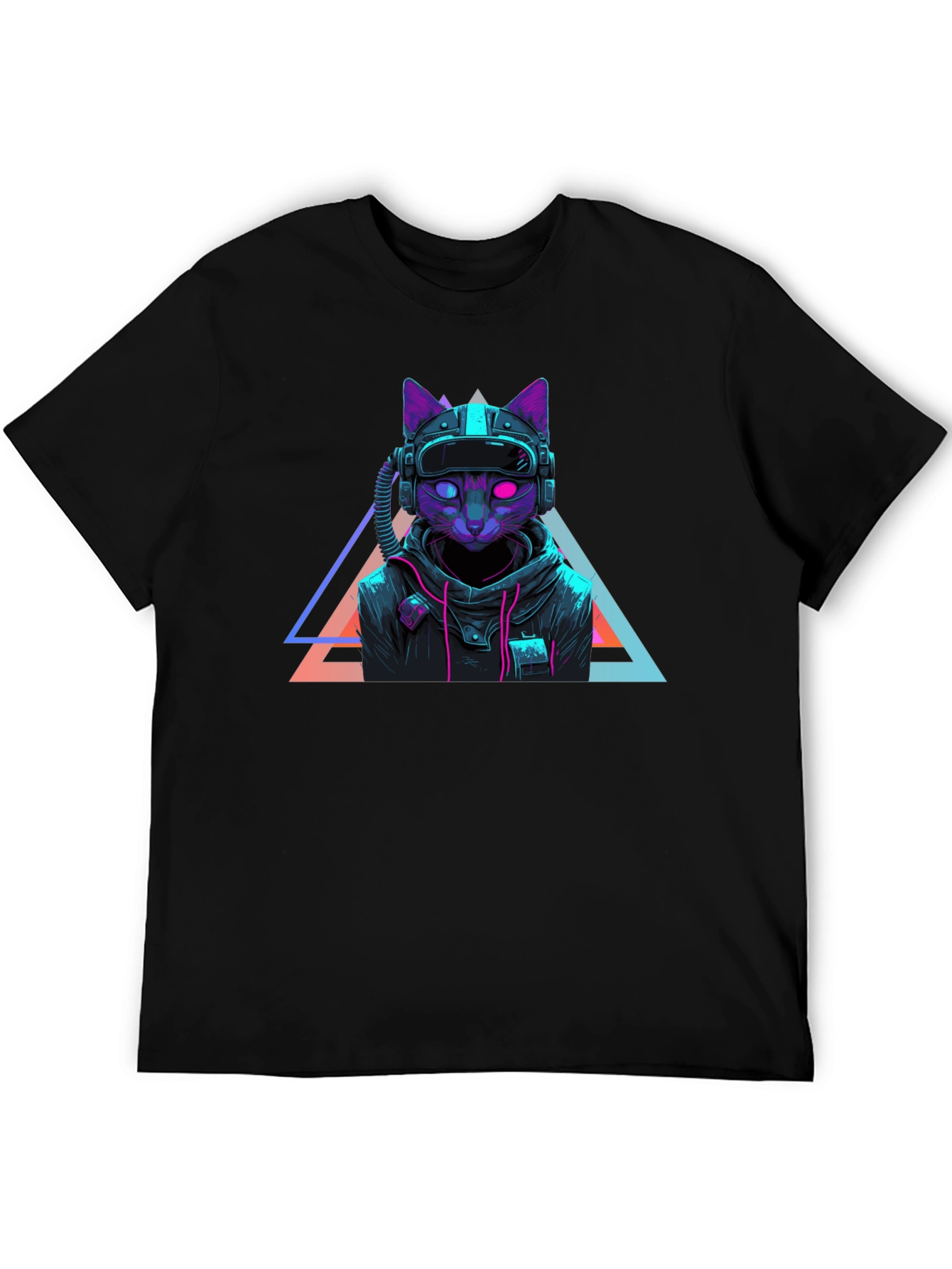 Black Cyberpunk Cat T-Shirt - Futuristic Neon Design view 5