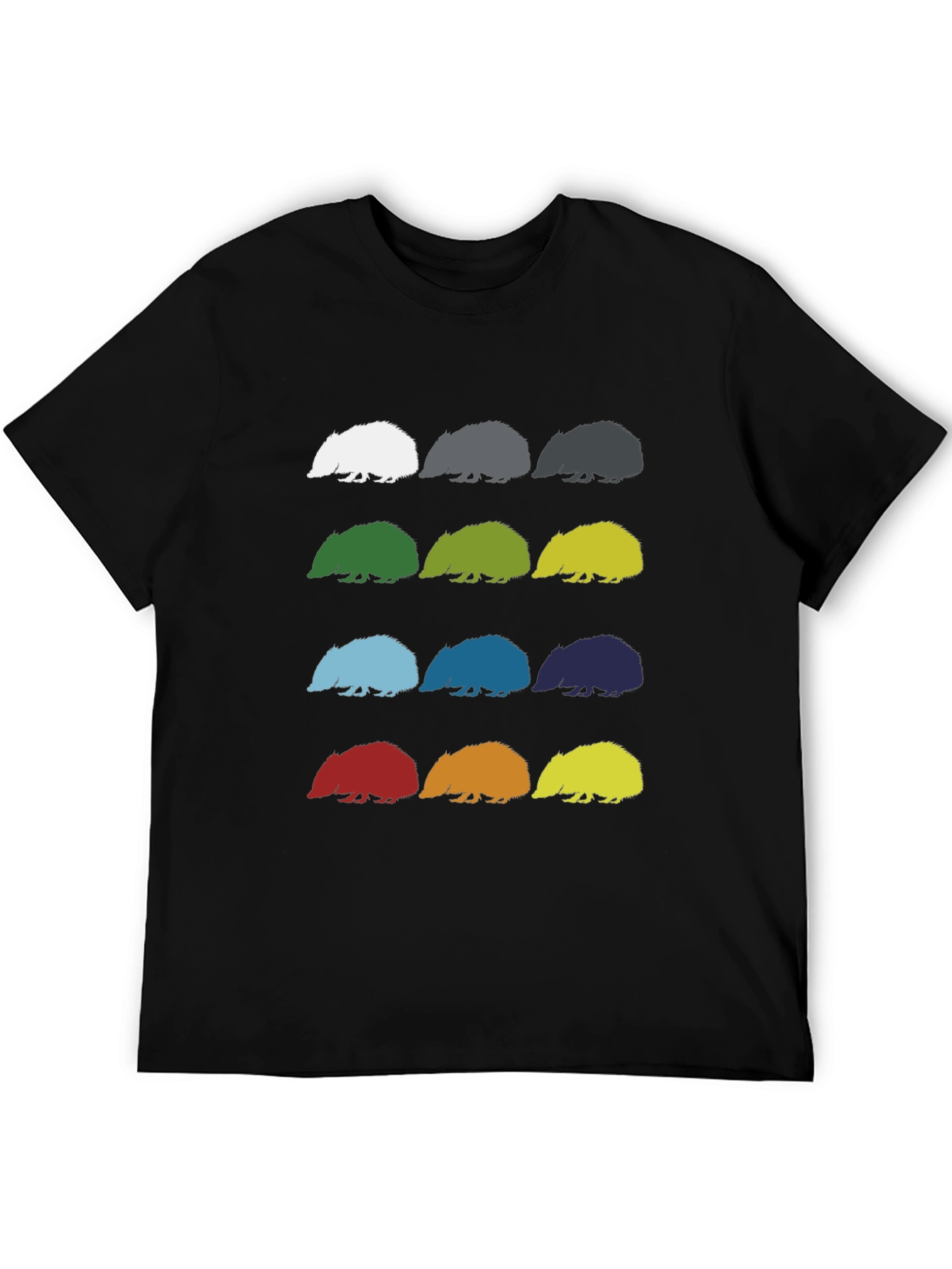 Black Colorful Hedgehog Pattern Graphic Tee - Black Cotton view 5