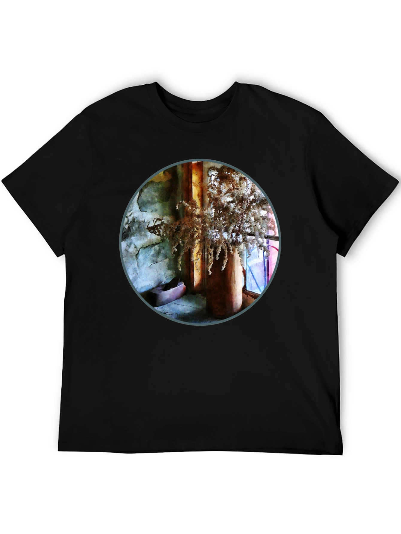 Black Abstract Art Print Crew Neck T-Shirt view 5