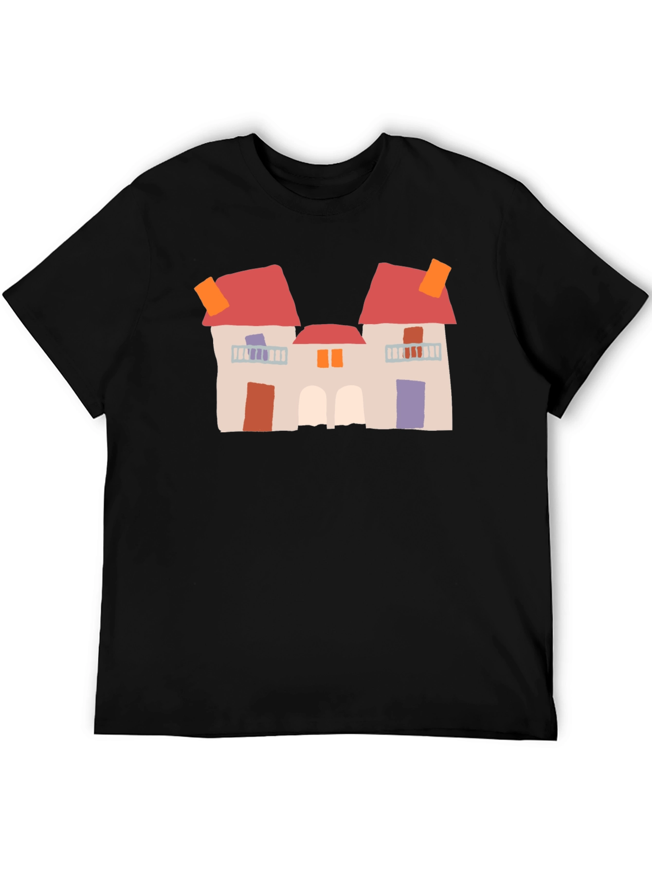 Black Quirky House Print Black T-Shirt view 5