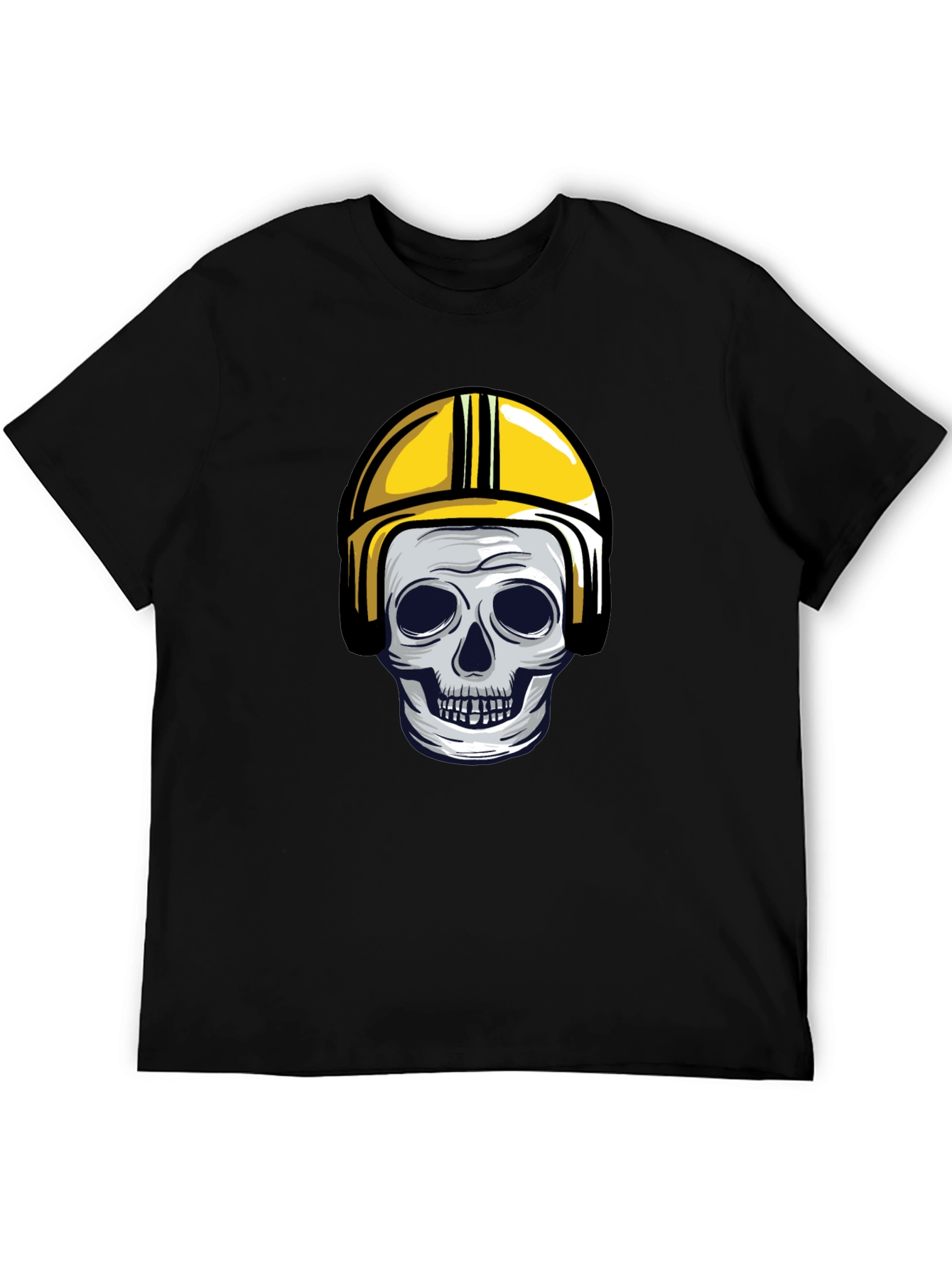 Black Skull in Yellow Helmet Graphic Tee view 5