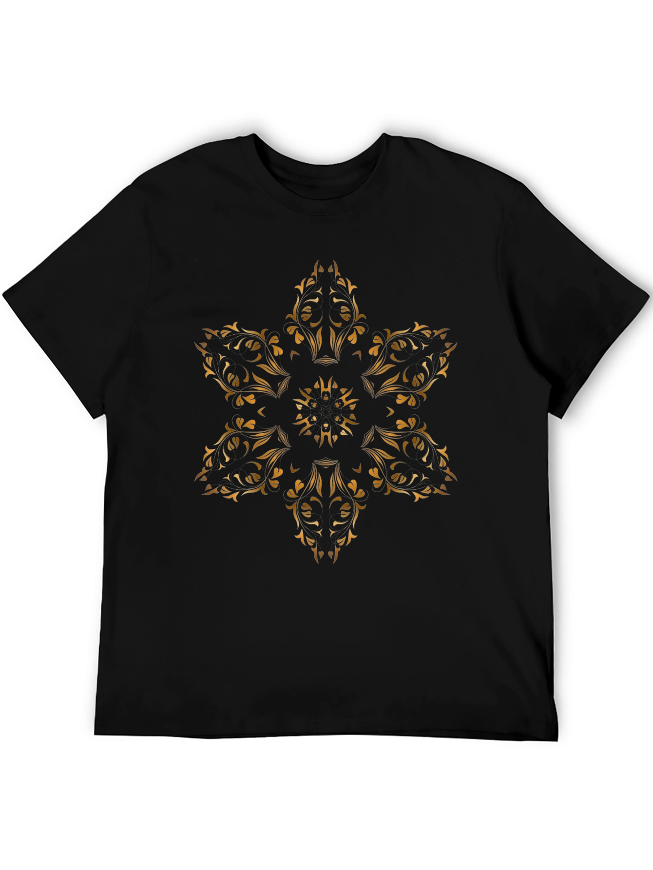 Black Elegant Gold Floral Print Black T-Shirt view 5
