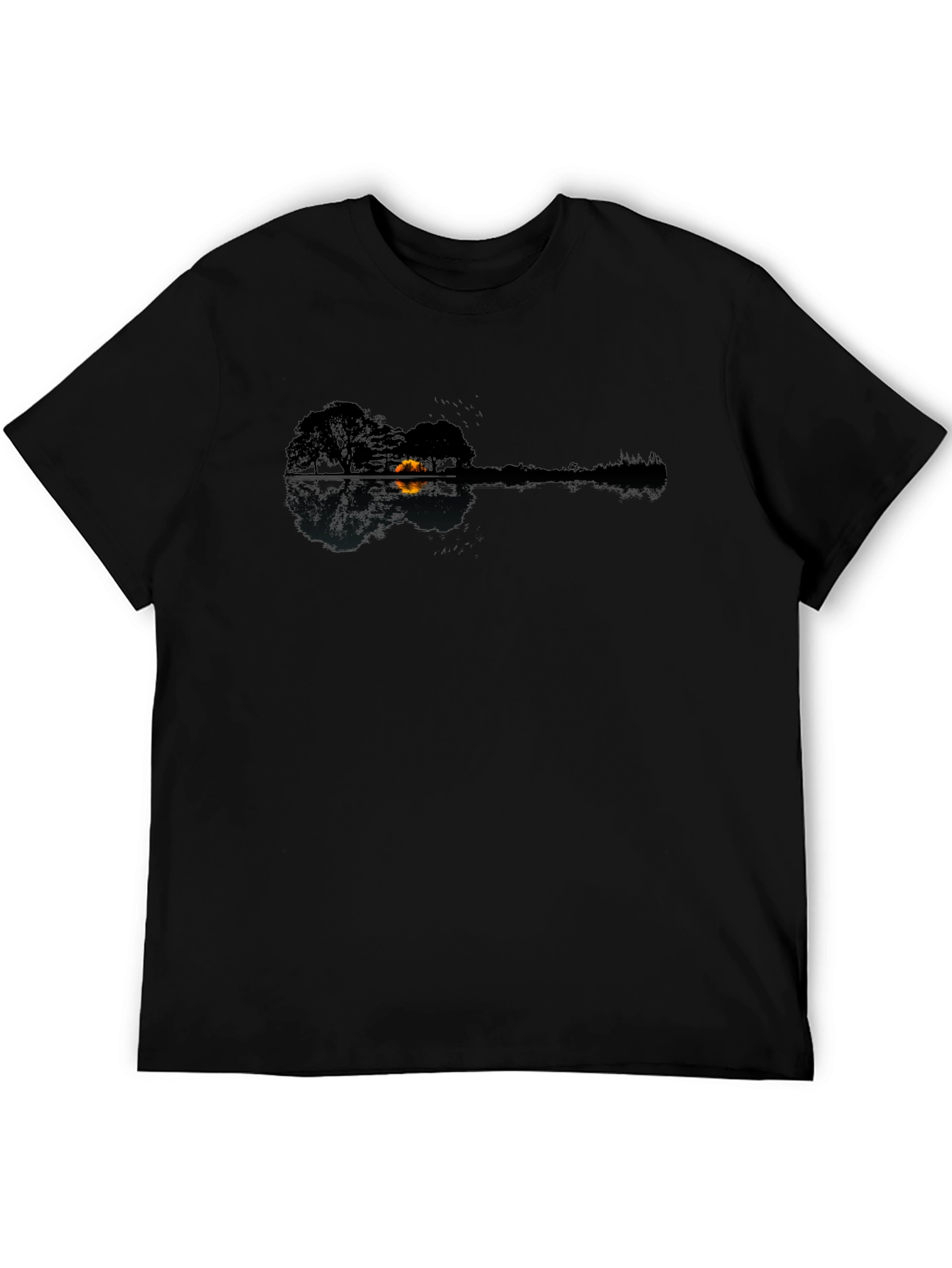 Black Nature Guitar Reflection T-Shirt - Unique Design view 5