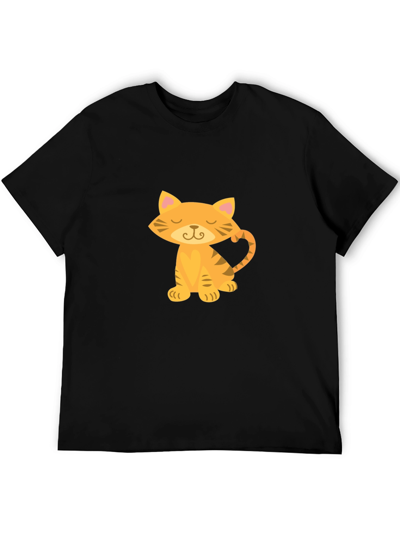 Black Cute Cartoon Cat Graphic Tee - Black Cotton T-Shirt view 5