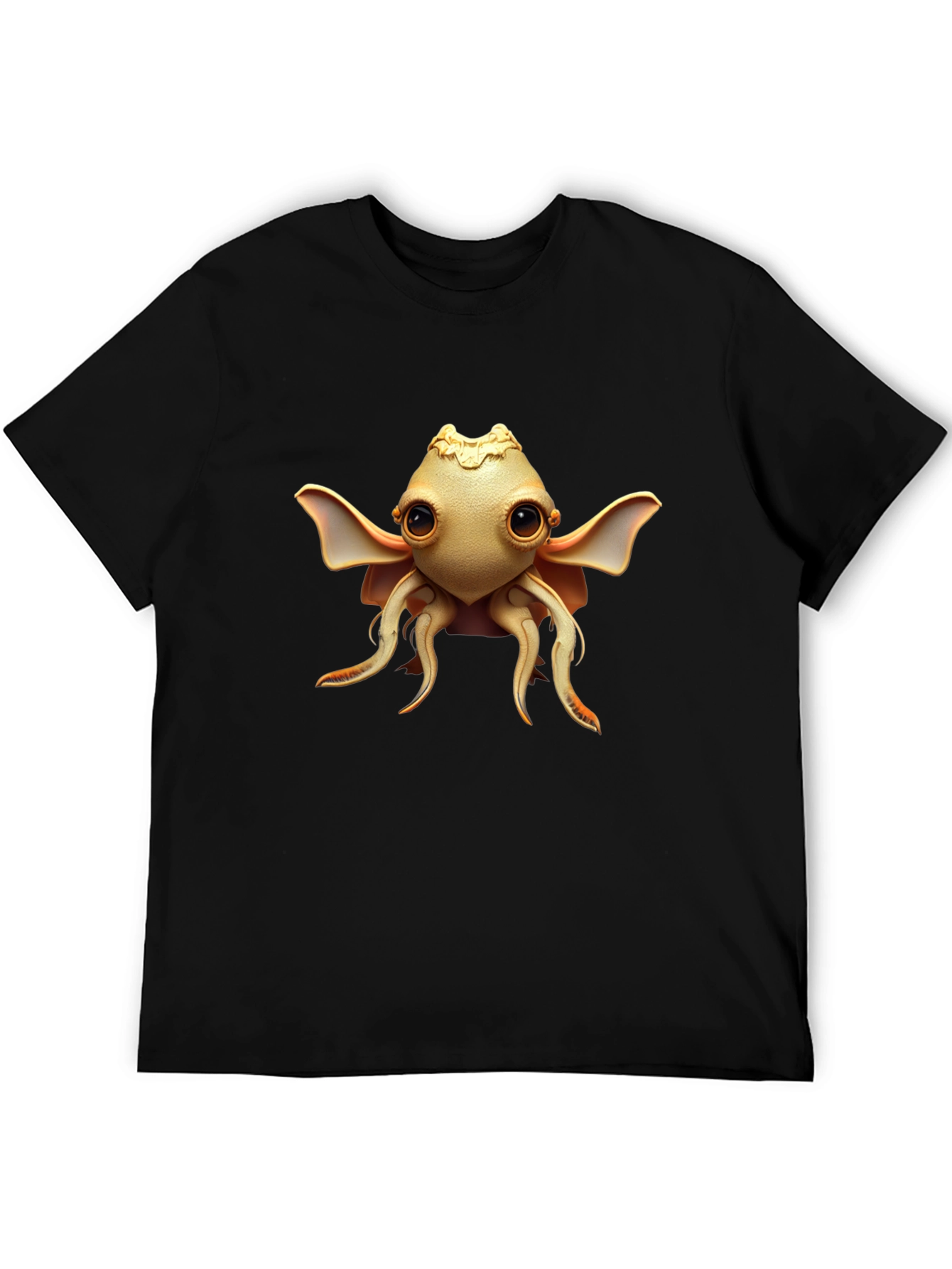Black Cute Cthulhu Graphic Tee - Black Cotton Blend view 5
