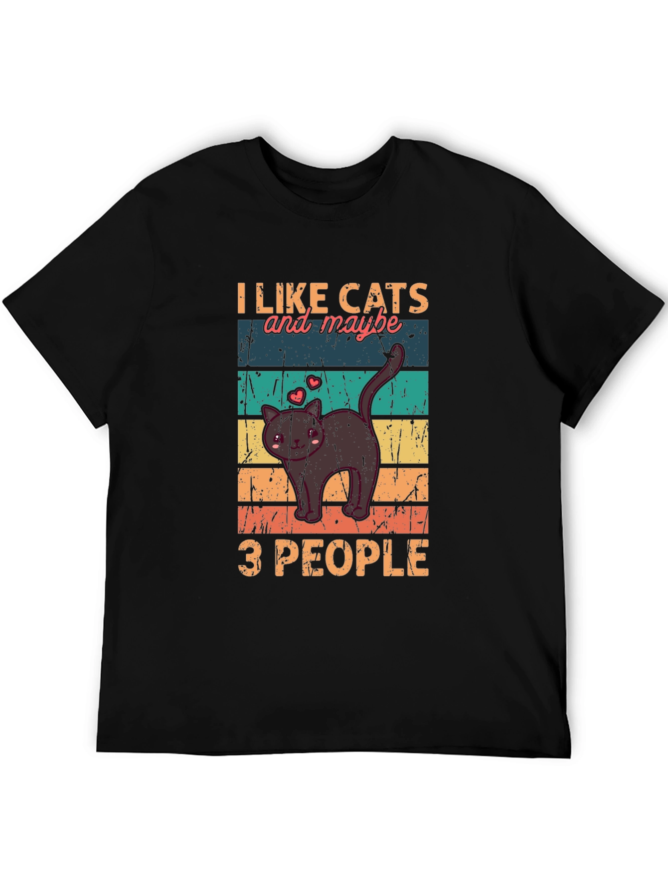 Black I Like Cats and Maybe 3 People T-Shirt view 5