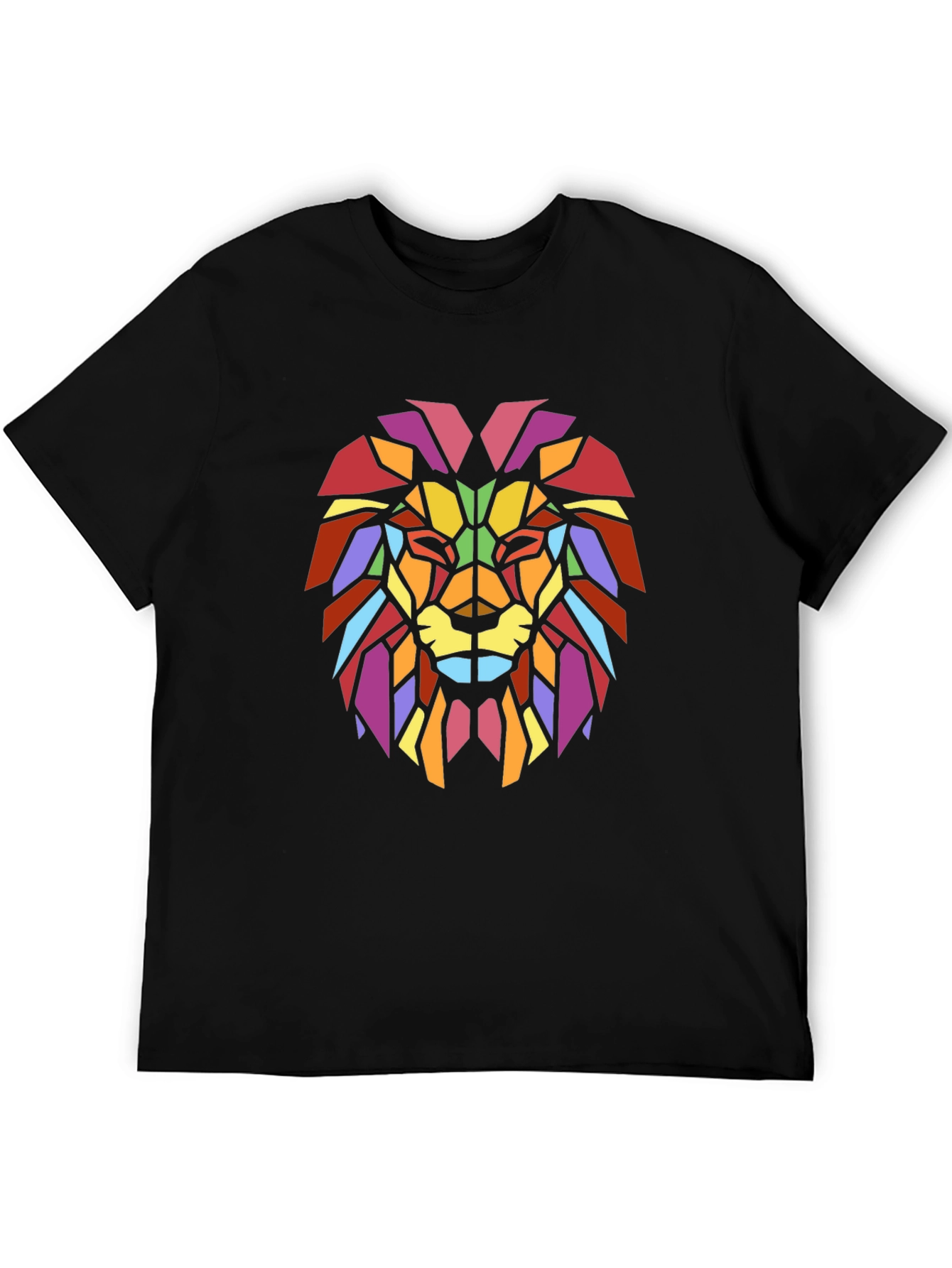 Black Geometric Lion Graphic Tee - Modern Men's Black T-Shirt view 5