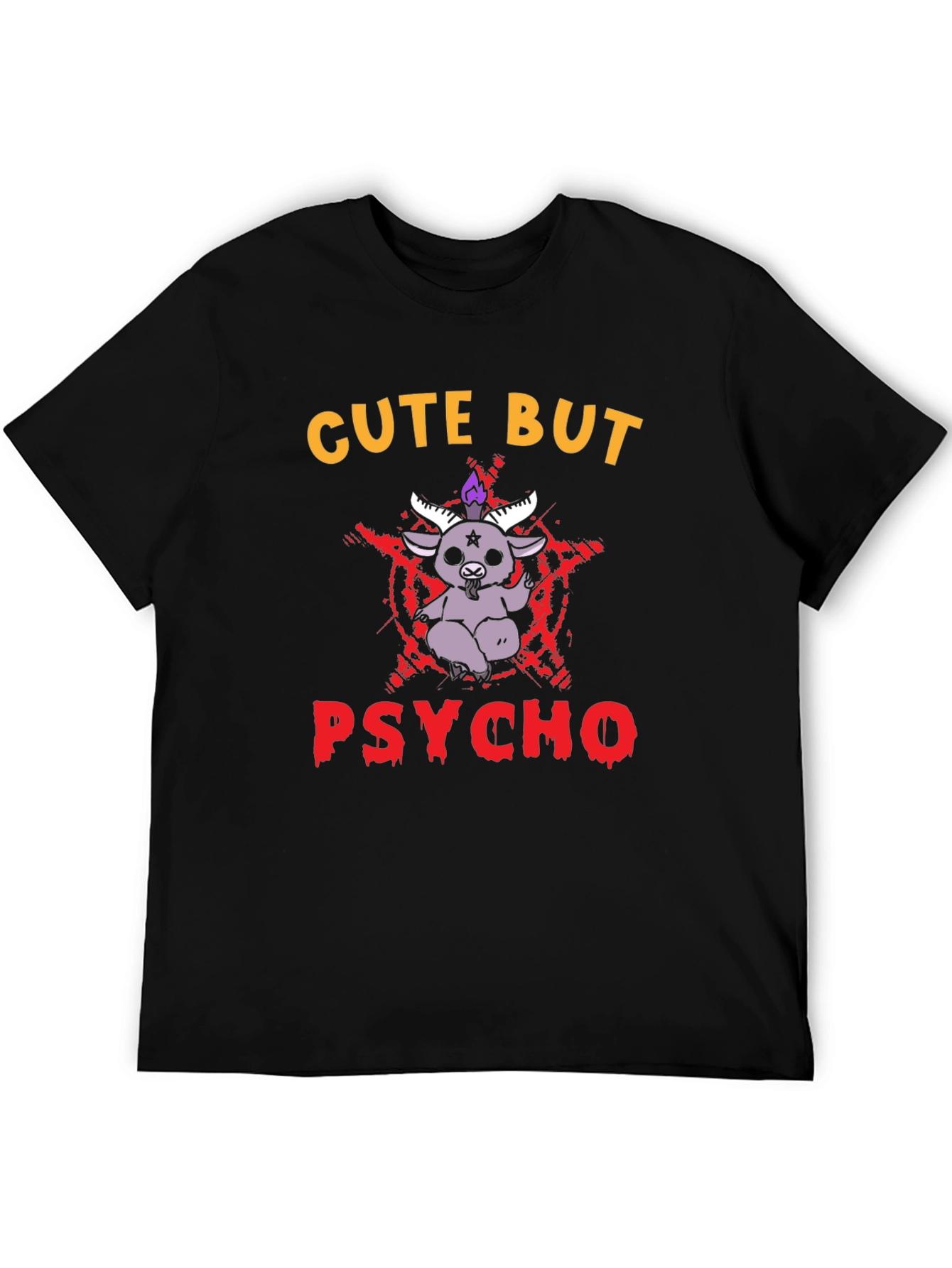 Black Cute But Psycho T-Shirt - Baphomet Graphic Tee view 5