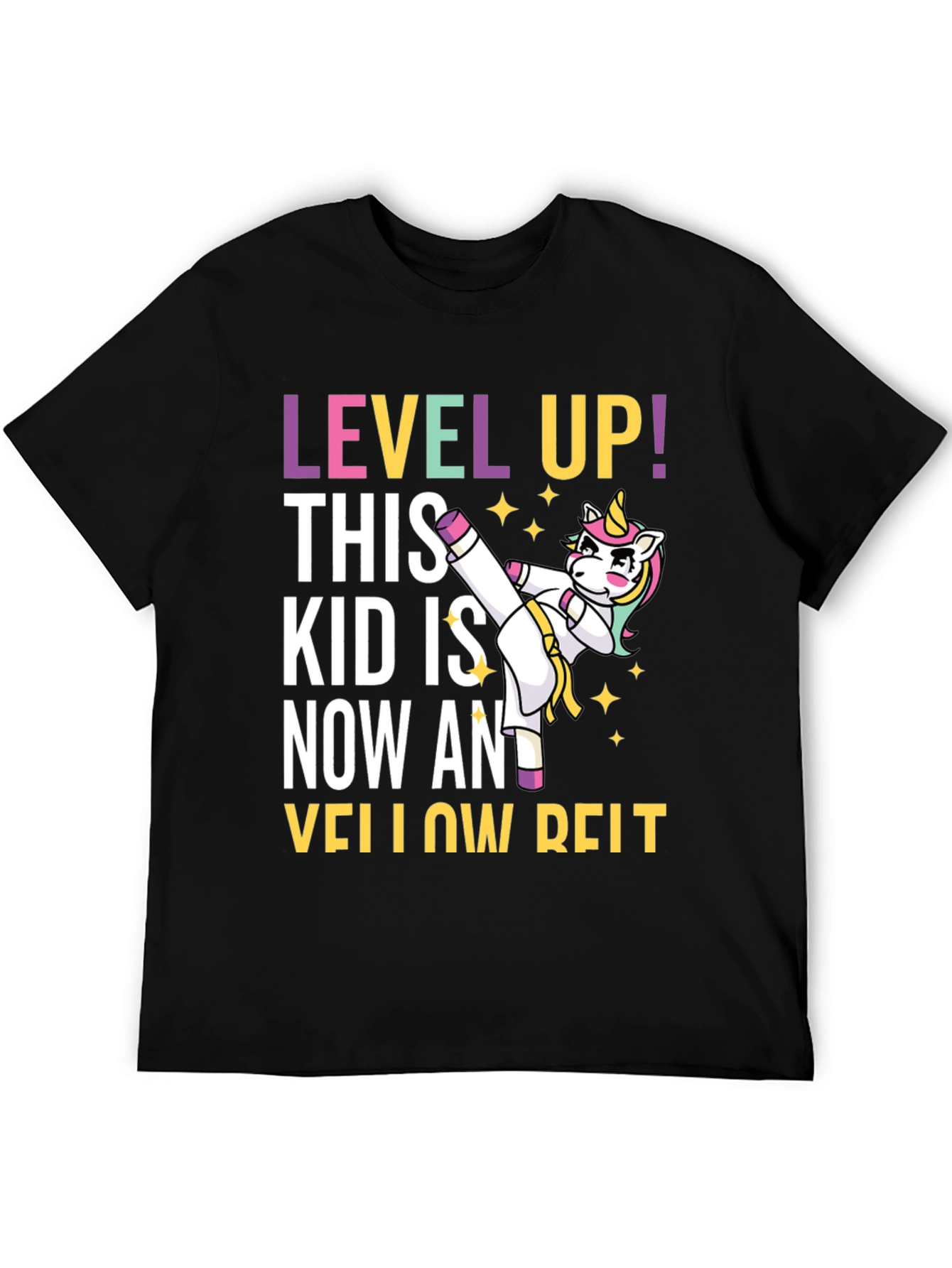 Black Level Up Yellow Belt Unicorn T-Shirt view 5