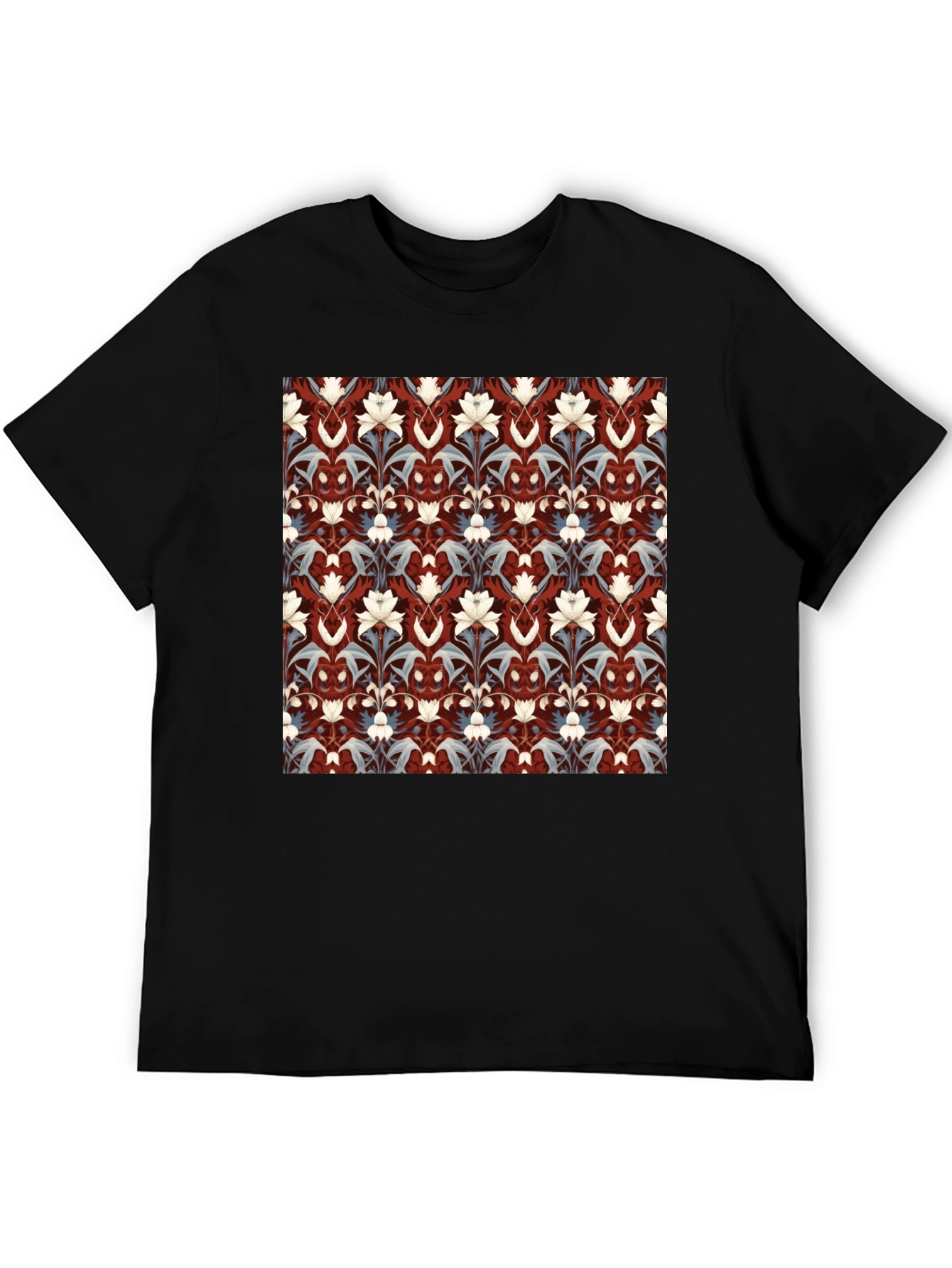 Black Floral Patterned Black T-Shirt view 5