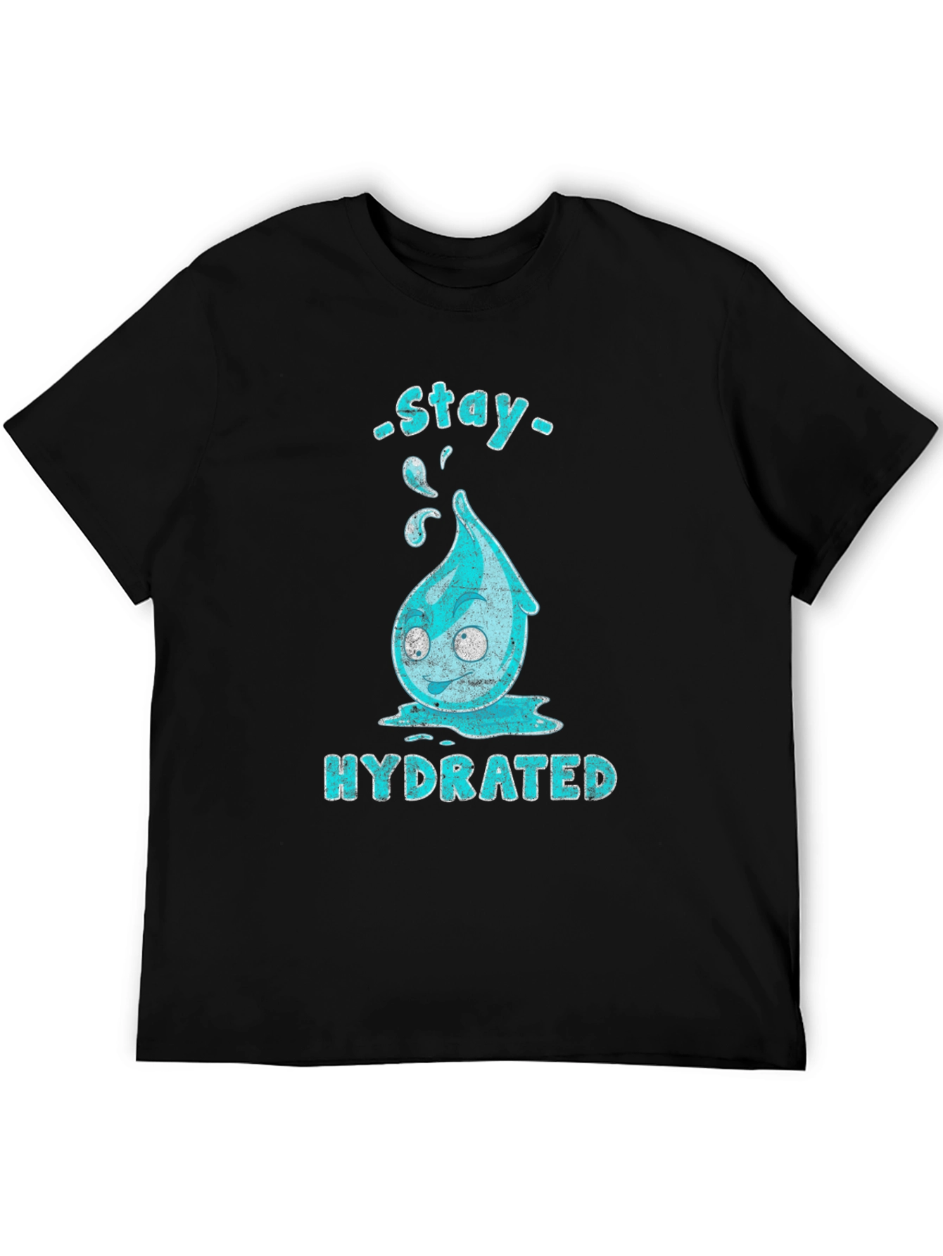 Black Stay Hydrated Cartoon Waterdrop Graphic T-Shirt view 5