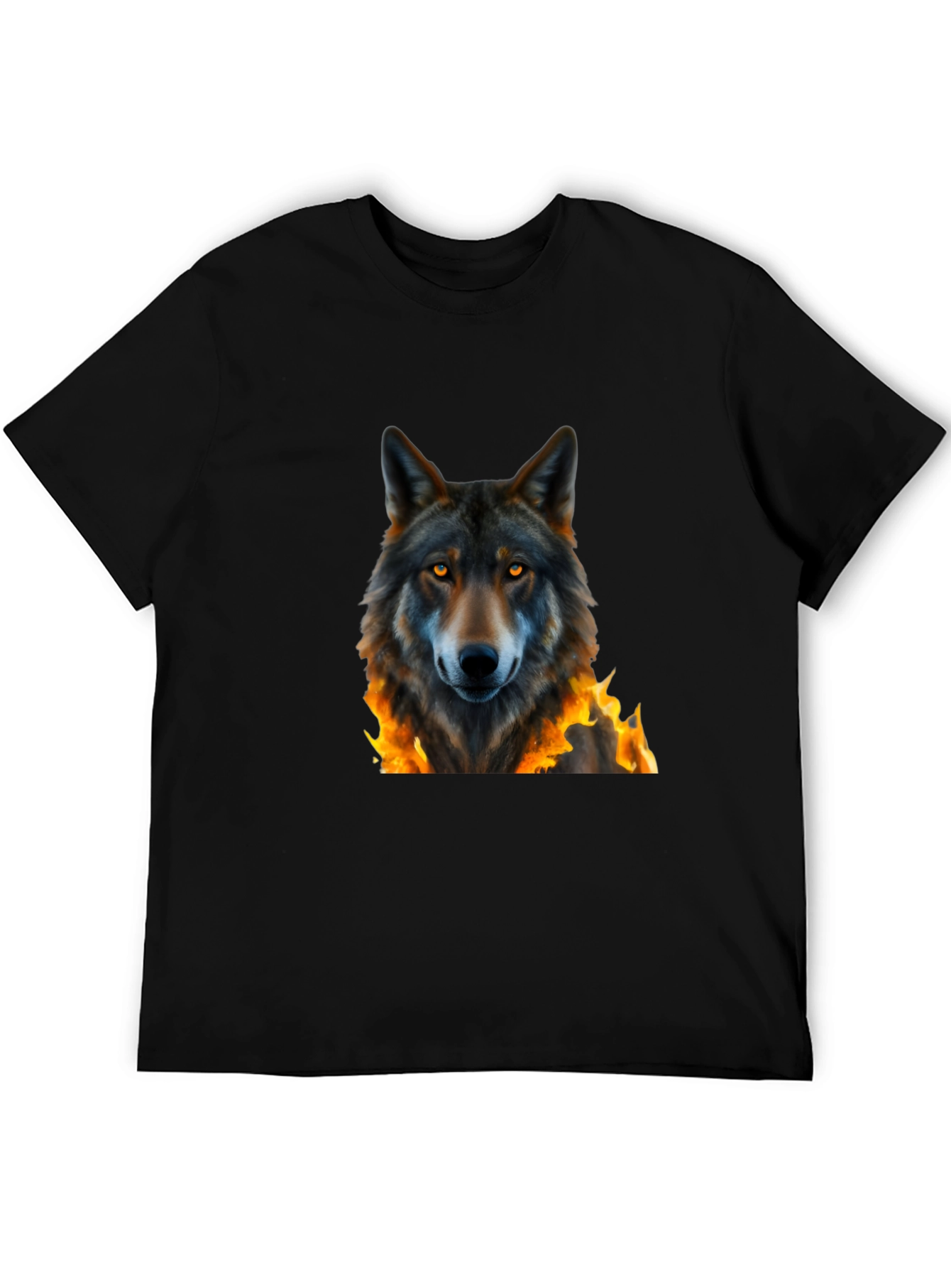 Black Fiery Wolf Graphic Tee - Black Cotton T-Shirt view 5