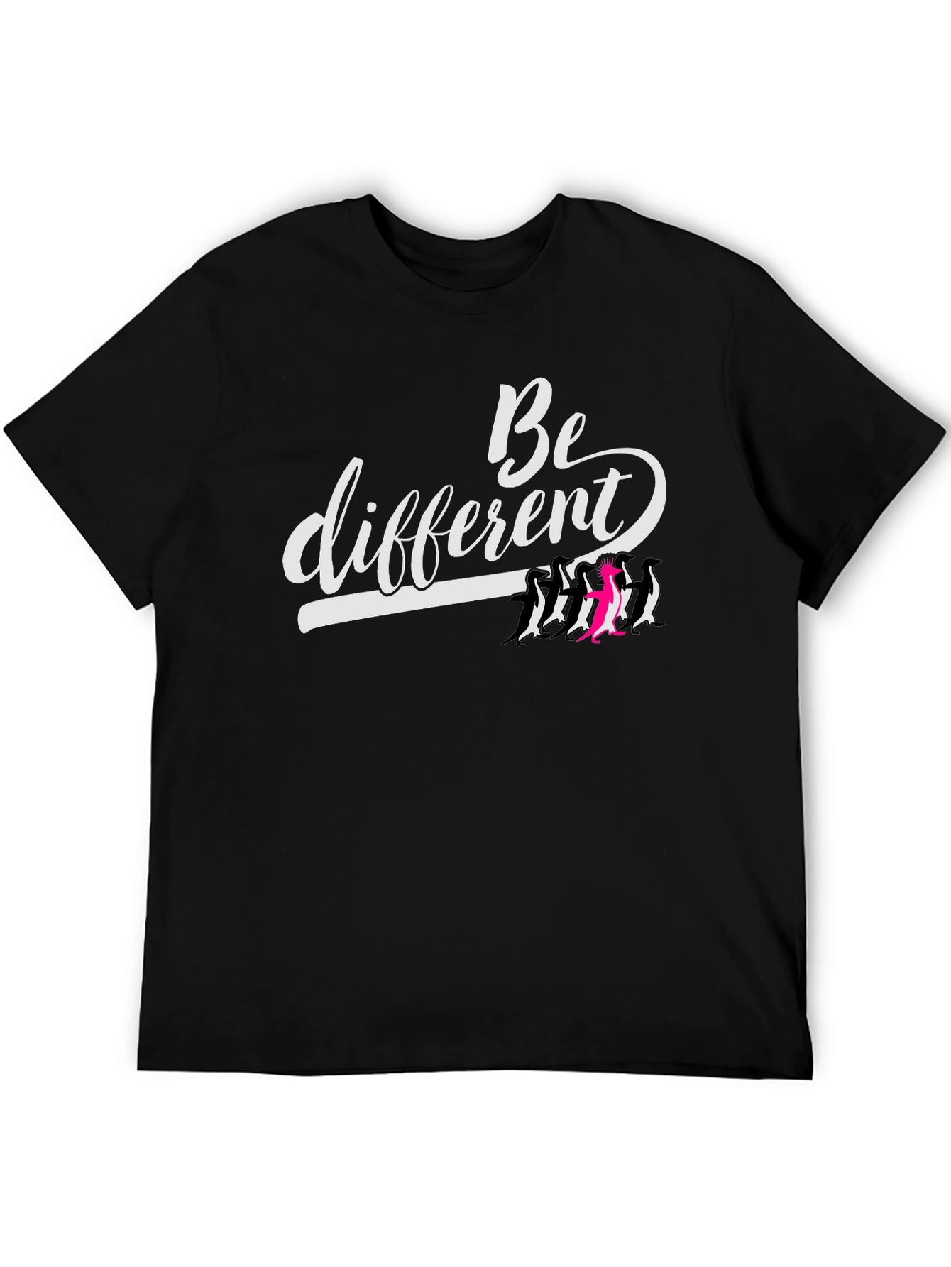 Black Be Different Graphic Tee - Unique Penguin Design view 5
