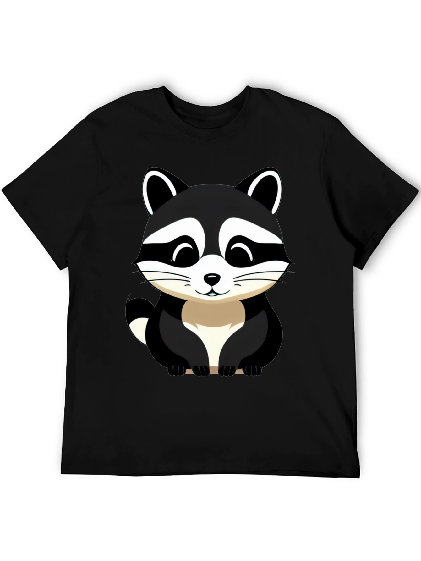 Black Cute Raccoon Graphic Tee - Black Cotton Blend view 5