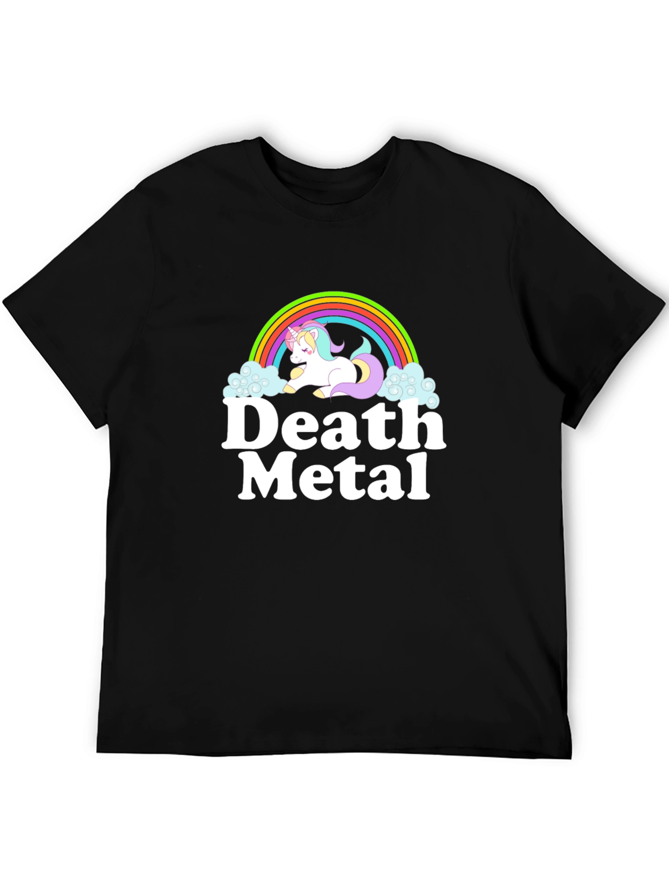 Black Death Metal Unicorn Rainbow Black T-Shirt view 5