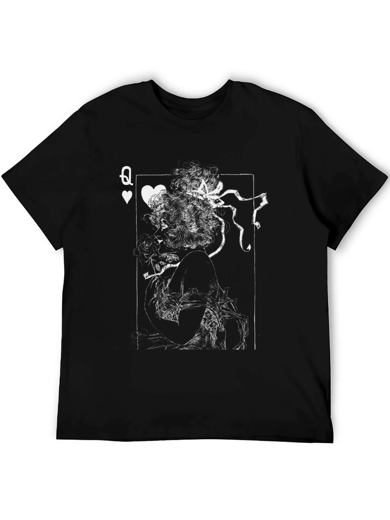 Black Queen of Hearts Graphic Print T-Shirt - Black view 5