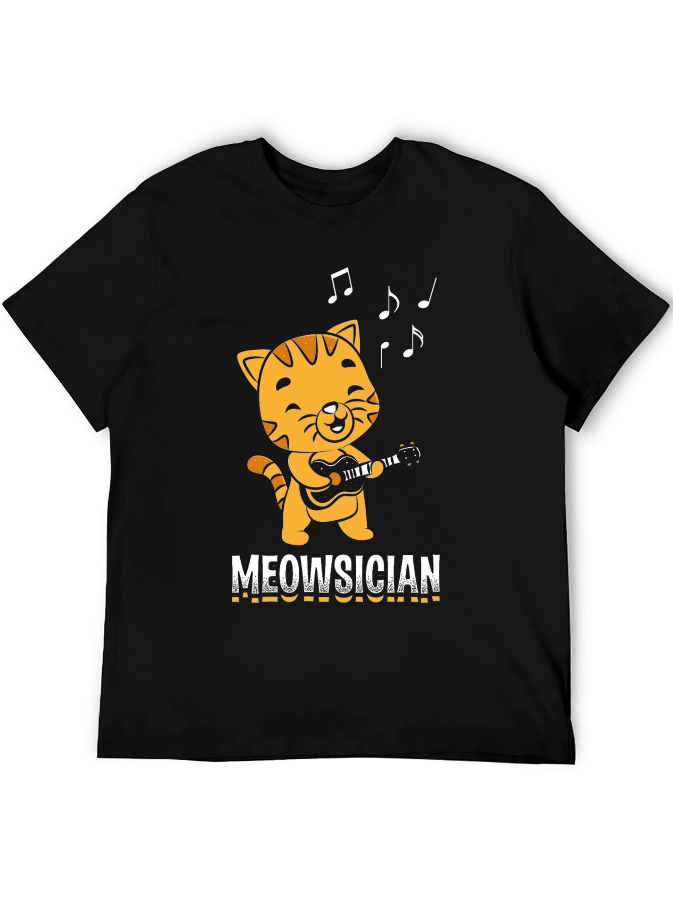 Black Meowsician T-Shirt - Cat Playing Guitar! view 5