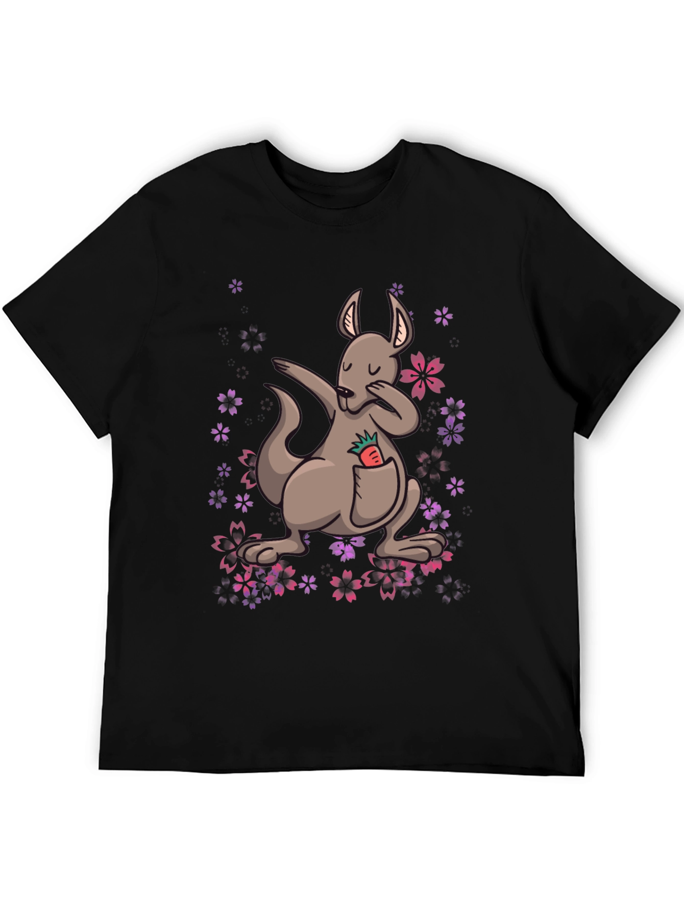 Black Dabbing Kangaroo Floral T-Shirt - Unique Graphic Tee view 5