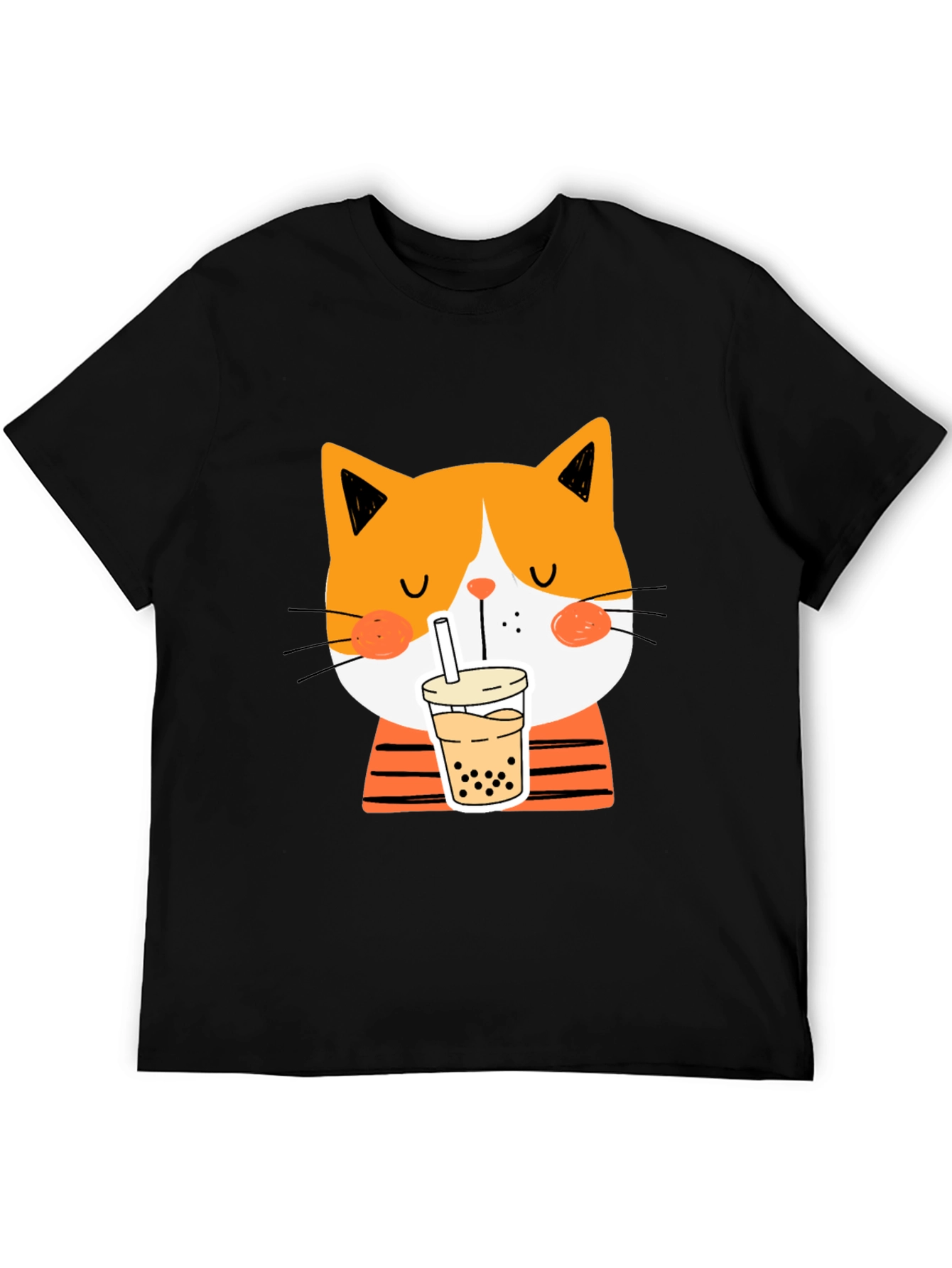 Black Cat Drinking Bubble Tea T-Shirt view 5