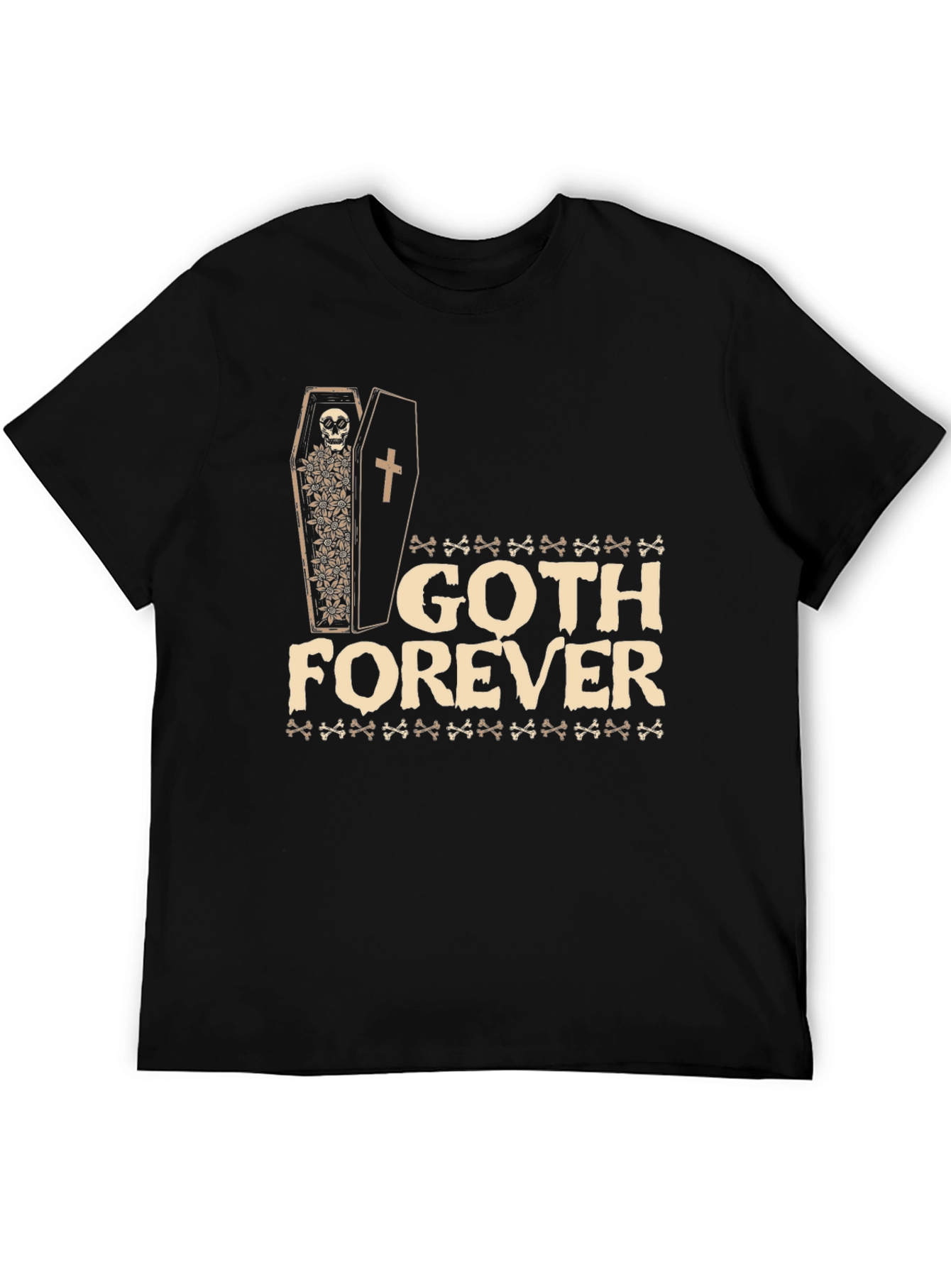 Black Goth Forever T-Shirt - Skull Coffin Design view 5