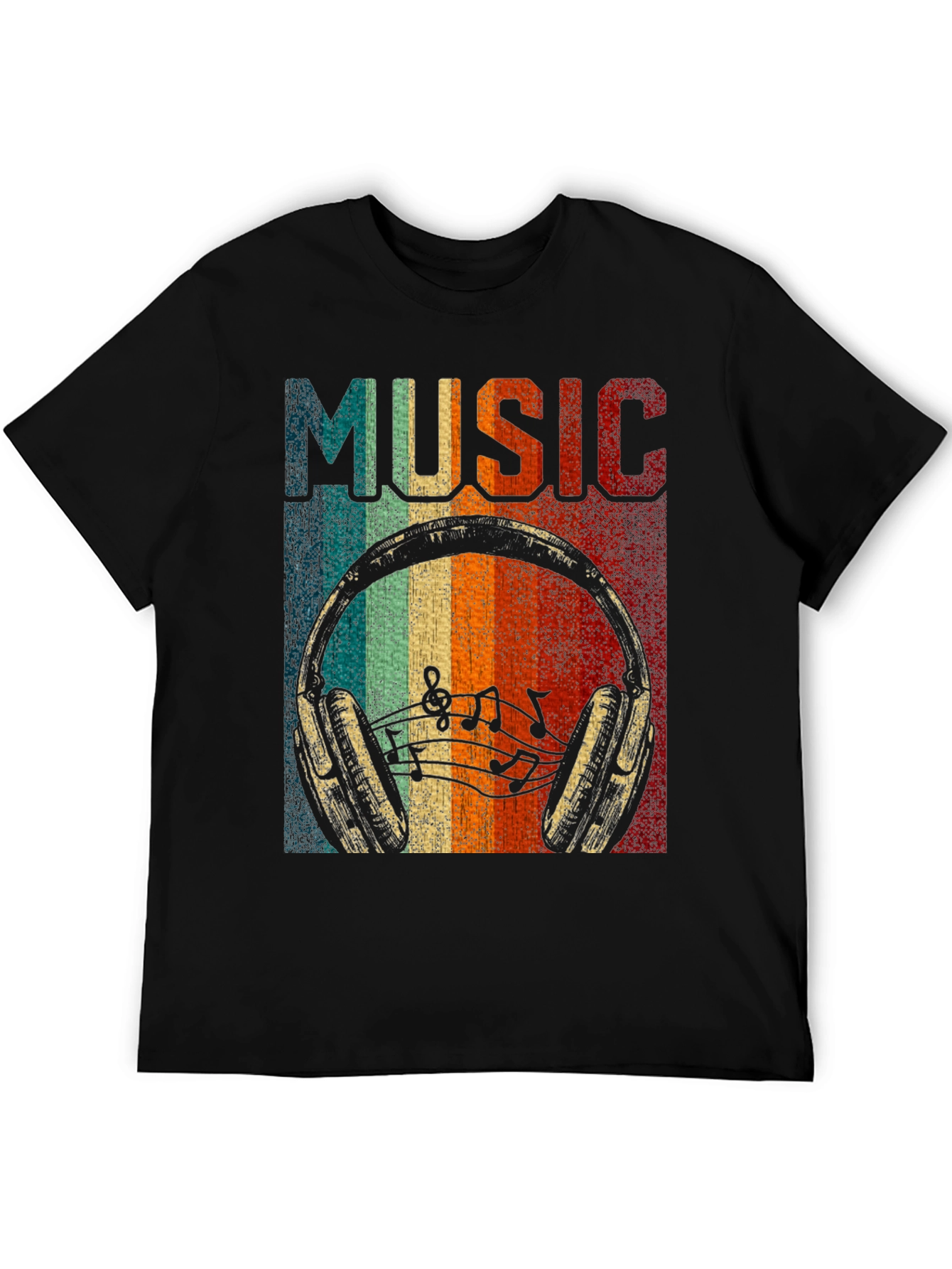 Black Retro Music Headphone T-Shirt view 5