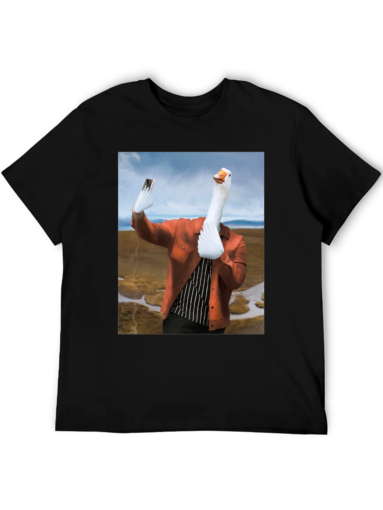 Black Funny Goose Selfie T-Shirt view 5