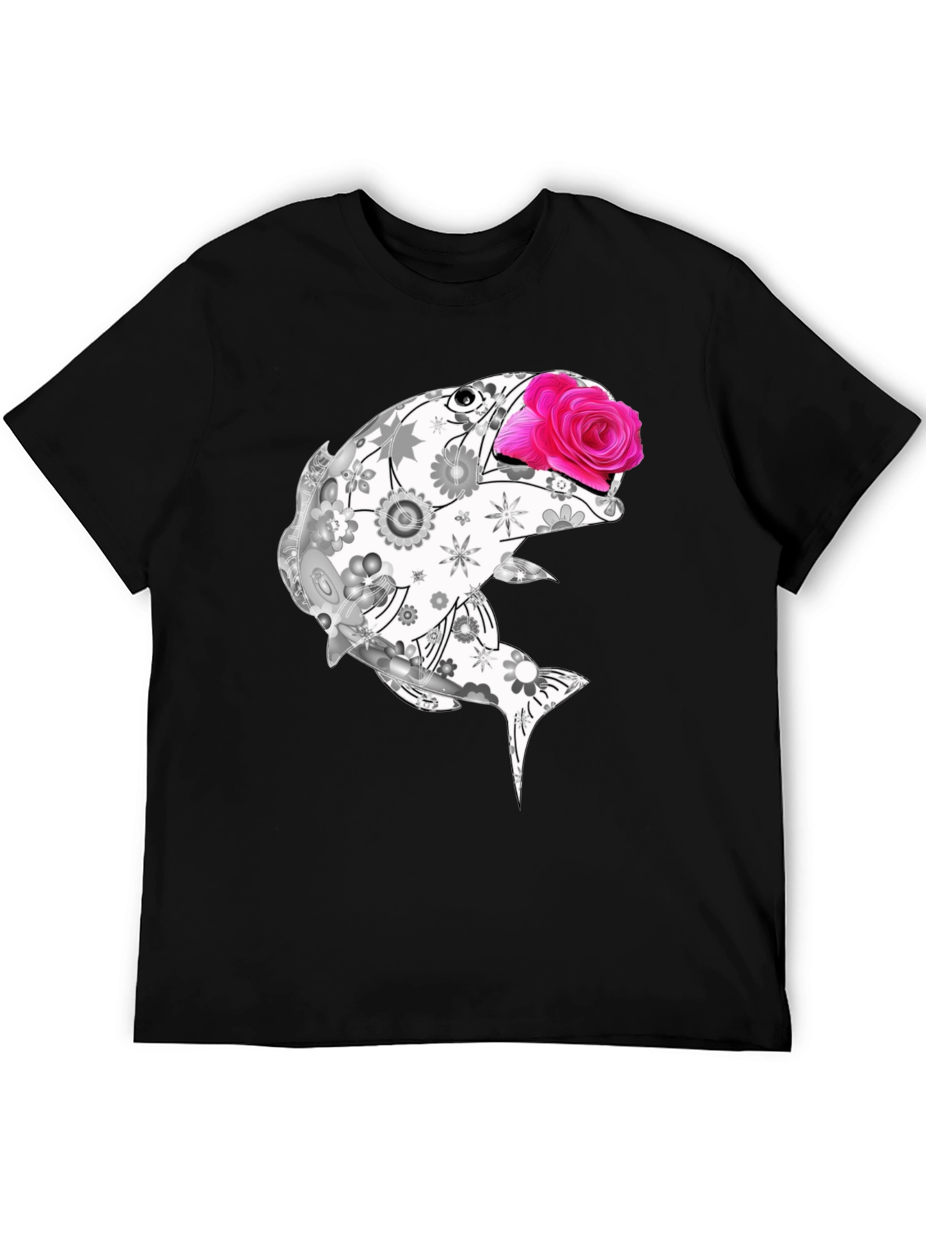 Black Floral Fish Graphic Tee - Stylish Casual Wear view 5
